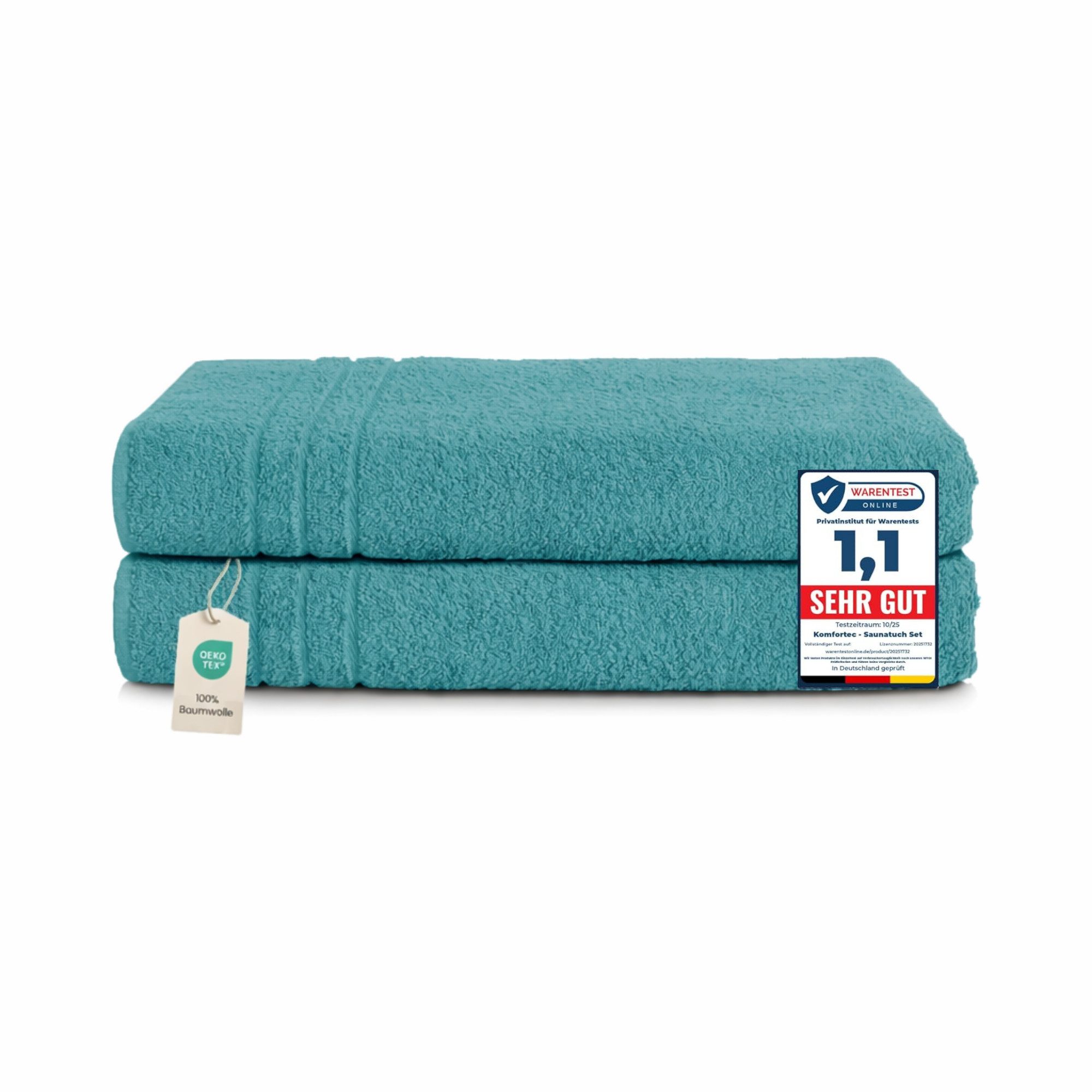 Komfortec Saunatuch Frotte aus 100% Baumwolle, Frottee (Packung, 2-St), 80x200 Saunatücher set XXL, Weich, Schnelltrocknend