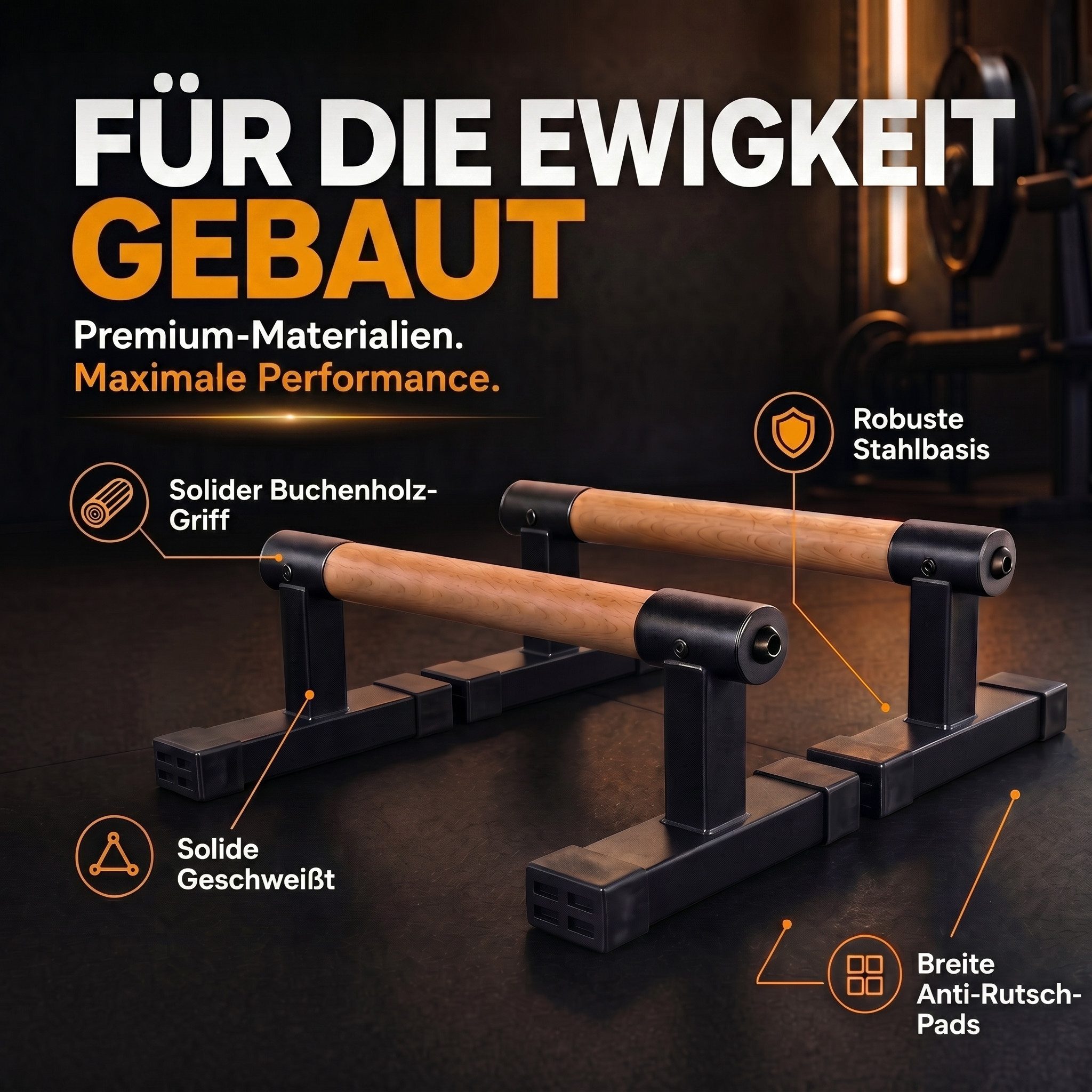 Body & Mind Liegestützgriffe Fitnesstraining-Liegestützgriffe – Handgelenkschonende (Holzgriffe für Ganzkörper-Training, Kompakte Trainings-Griffe), inkl. Gratis E-Book