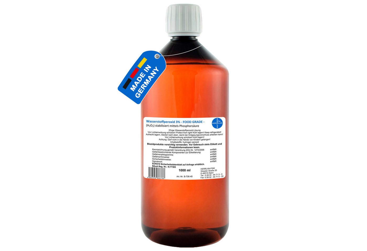 HERRLAN Wasserstoffperoxid 3% FOOD GRADE I HERRLAN-Qualität Bleichmittel (1 Liter)