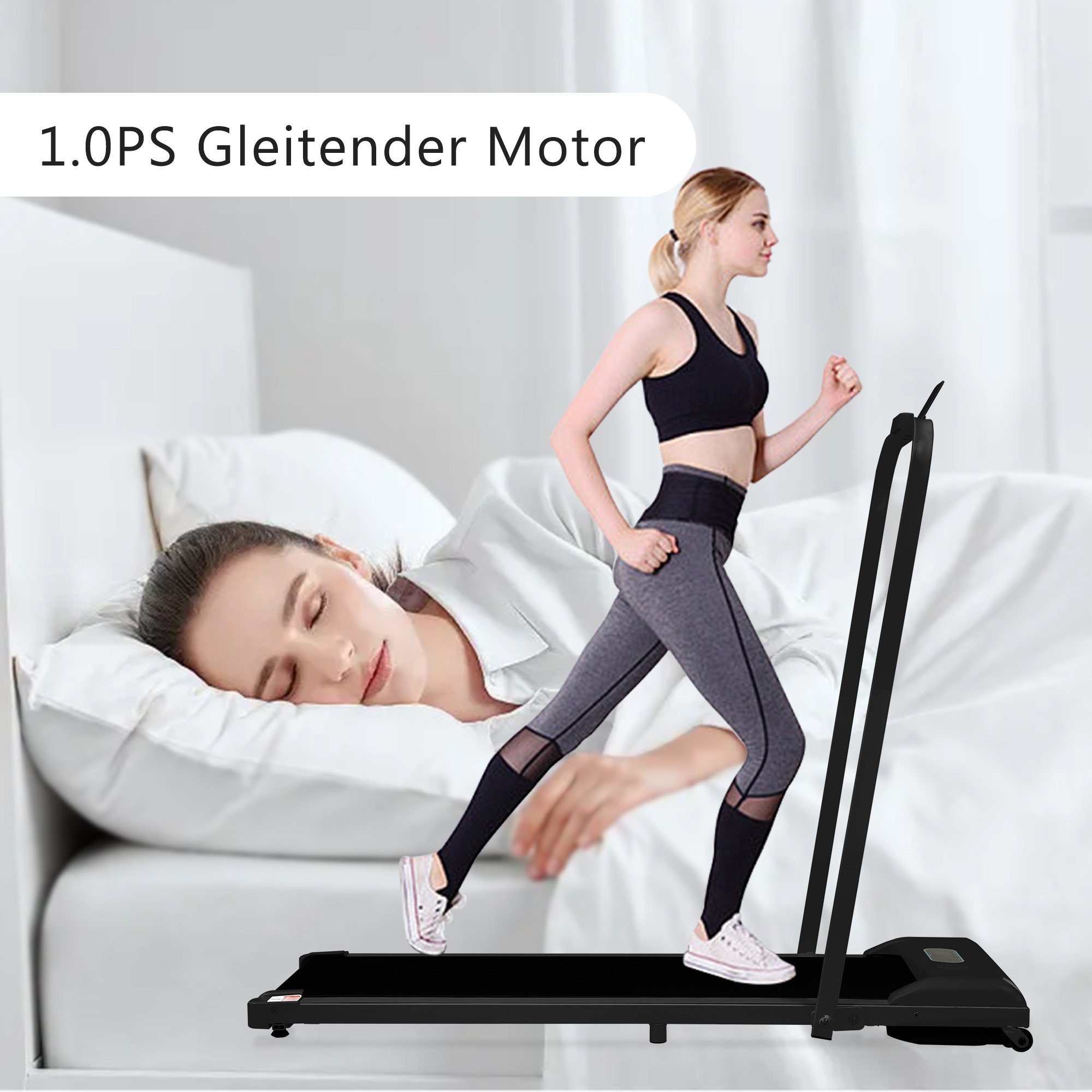 OKWISH Laufband 2 in 1 Laufband für zuhause (Klappbar 1-6 km/h mit Fernbedienung), Bluetooth, LED-Display