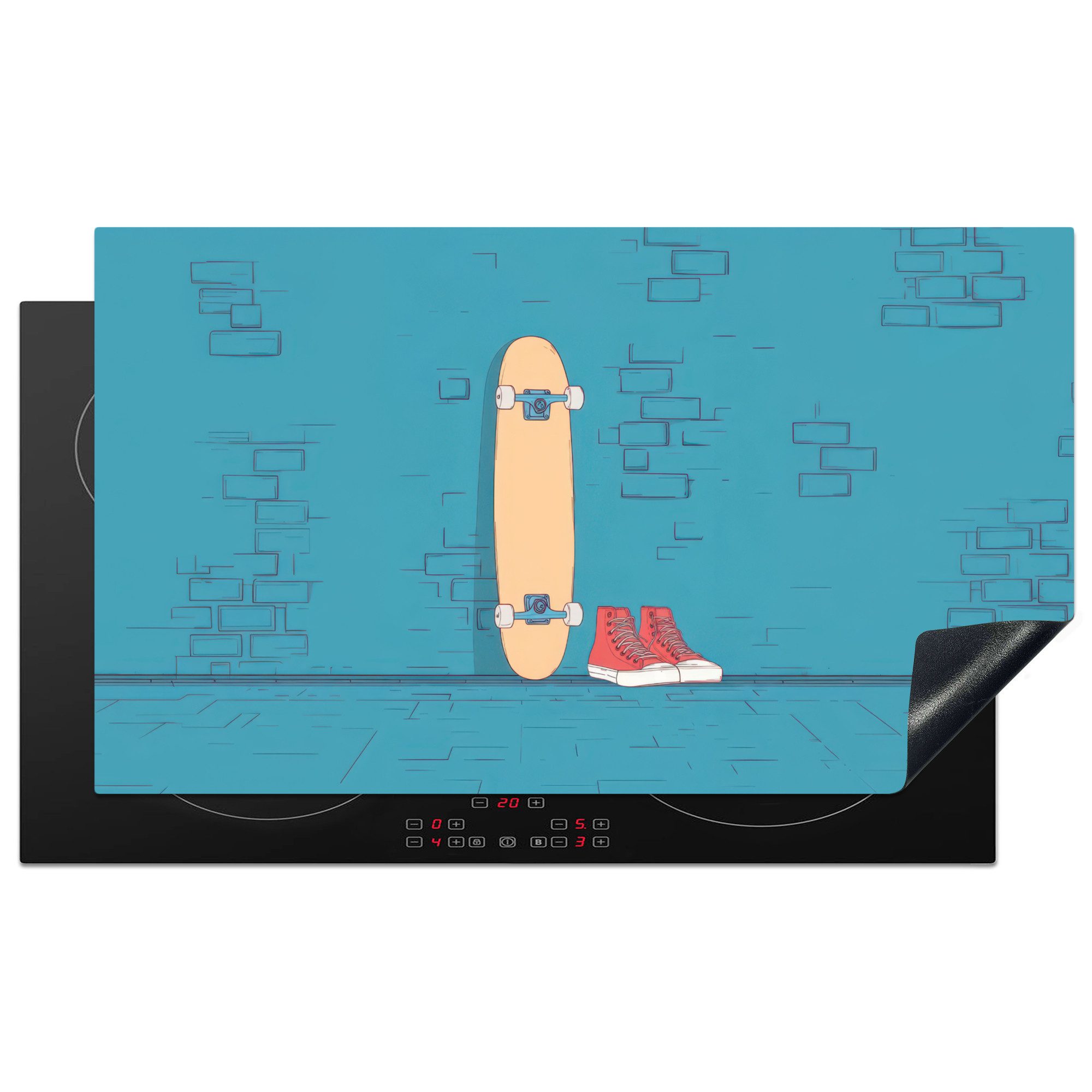 MuchoWow Herd-Abdeckplatte Skateboard - Gymnastikschuhe - Rot - Minimalistisch, Vinyl, (1 tlg), Küche Herdabdeckung Ceranfeld Induktionsfeld Vinyl, 95x55 cm