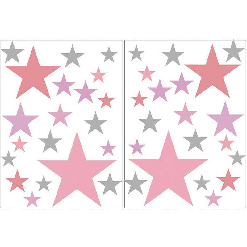 Wall-Art Wandsticker Wandsticker Sterne Set, rosa/grau