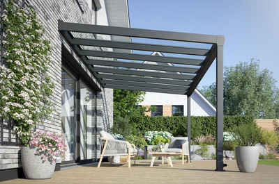 Rexin Terrassendach REXOpremium – hochwertiges Aluminium Terrassendach 5m x 2m, BxT: 506x200 cm, Bedachung VSG-Glas klar oder VSG-Glas grau, mit 4mm starken Profilen, Terassenüberdachung, Vordach