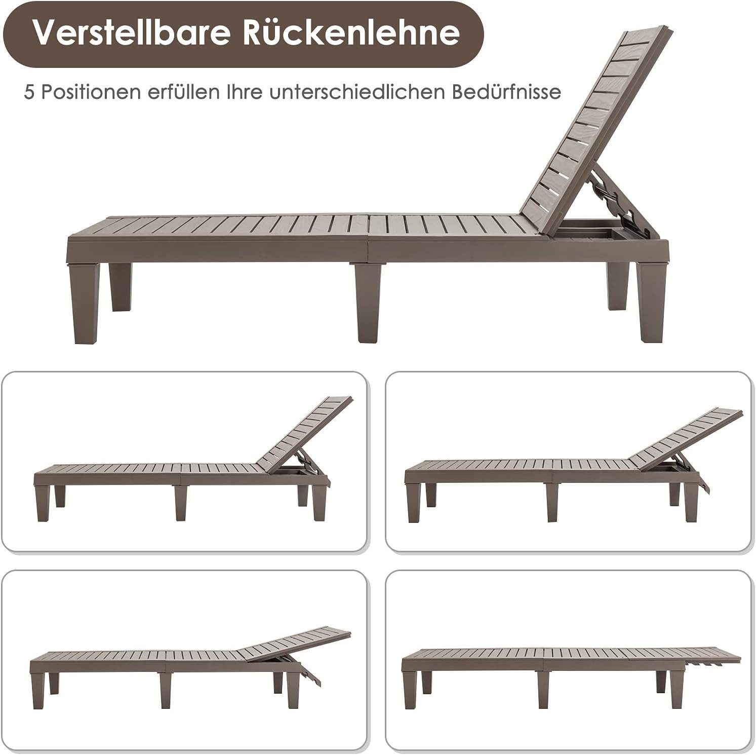 COSTWAY Gartenliege, wetterfest, 5-stufig Verstellbar, 180kg, 190x57,5x29cm
