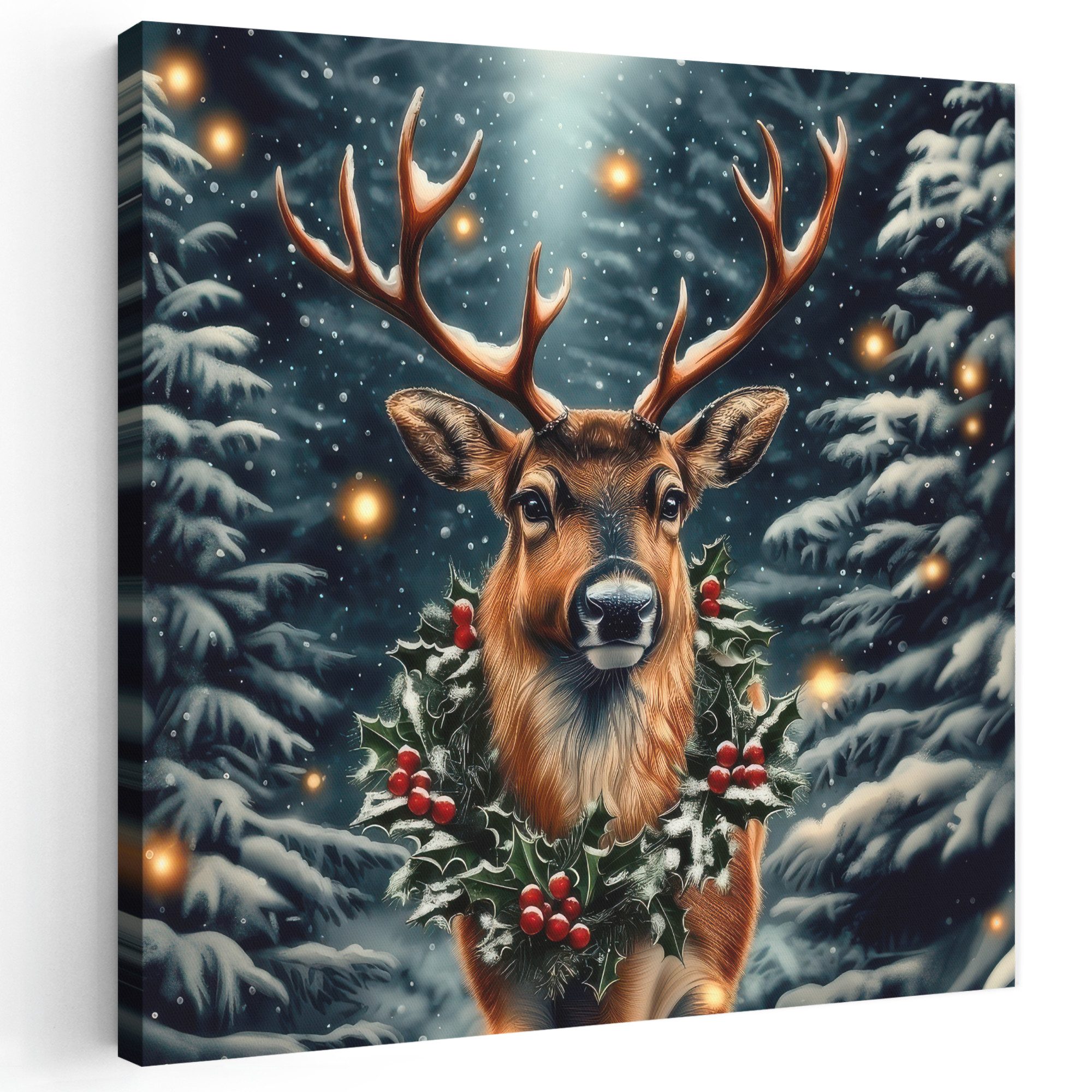 OneMillionCanvasses® Leinwandbild Weihnachten - Magie - Wald - Farbenfroh, Fotodruck (1 St), Wandbild, Deko Schlafzimmer Wohnzimmer Flur 20x20 cm