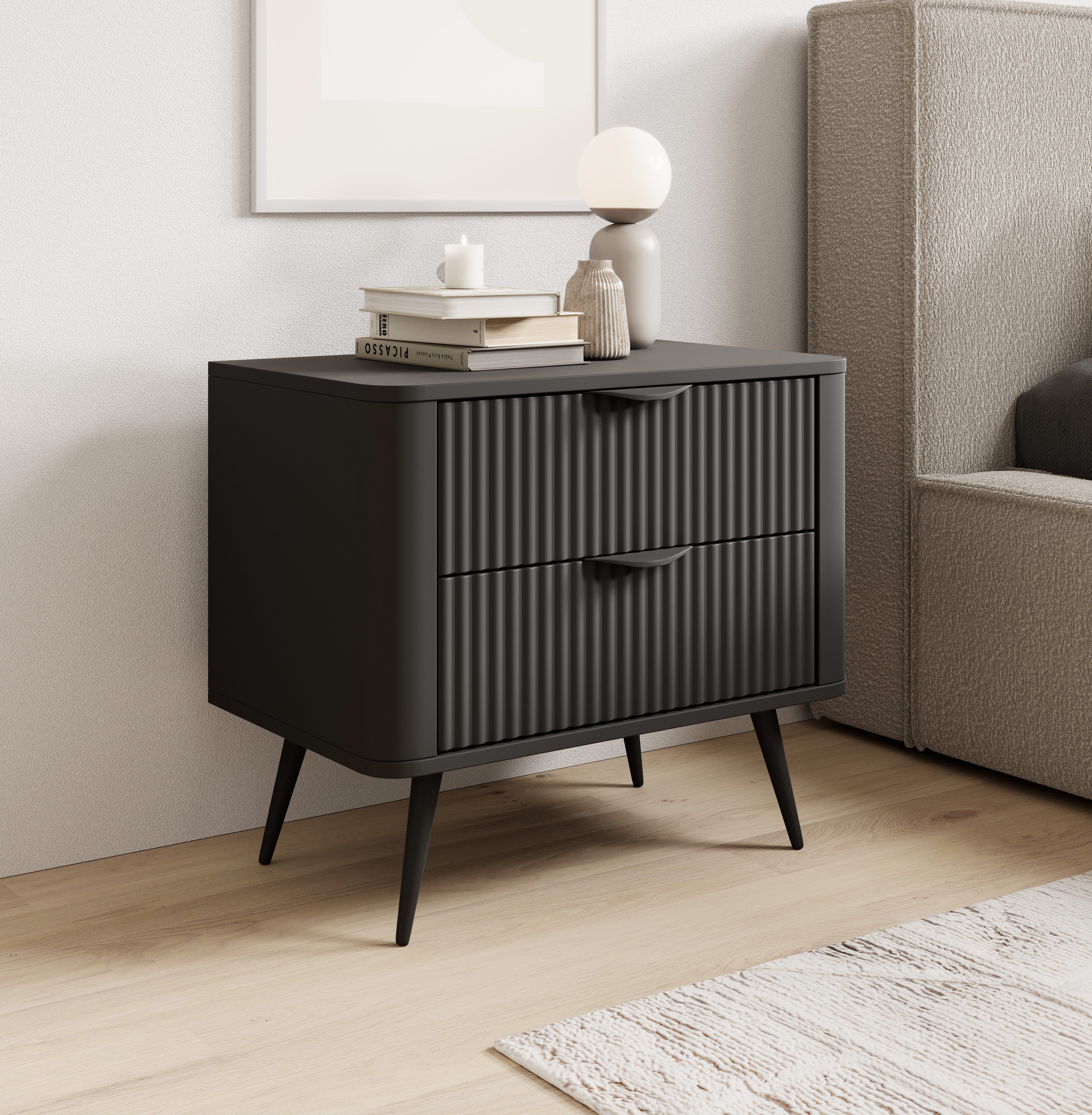 yourhouse24 Nachttisch mit Schublade LANTE 2S beige/gold, schwarz – Bild 5 von 5