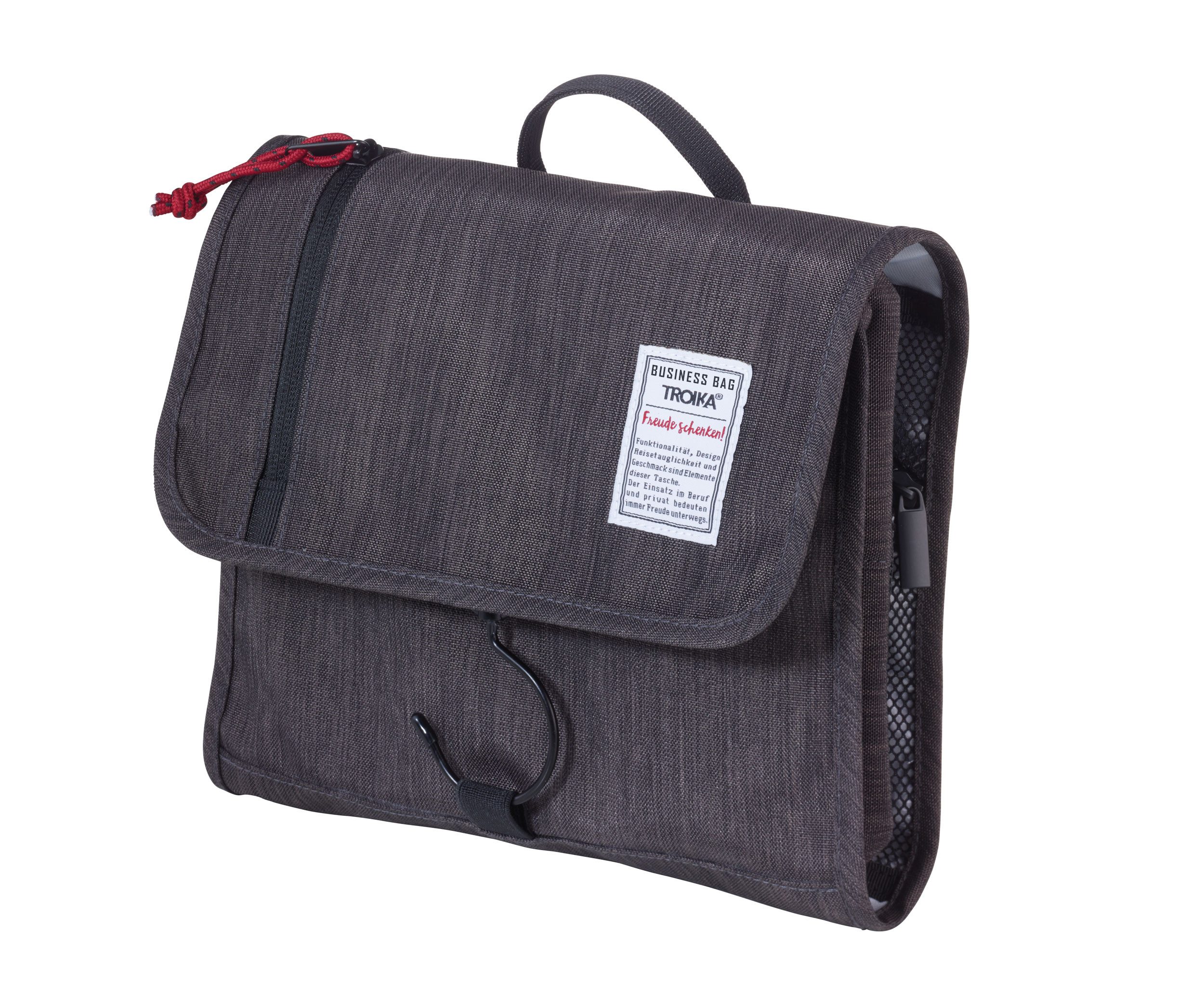 TROIKA Kulturbeutel zum Aufhängen WASHBAG aus Tarpaulin – robuste Waschtasche für Reisen, Reisekulturtasche mit Haken, Netz-Fächern und Schutz vor Feuchtigkeit