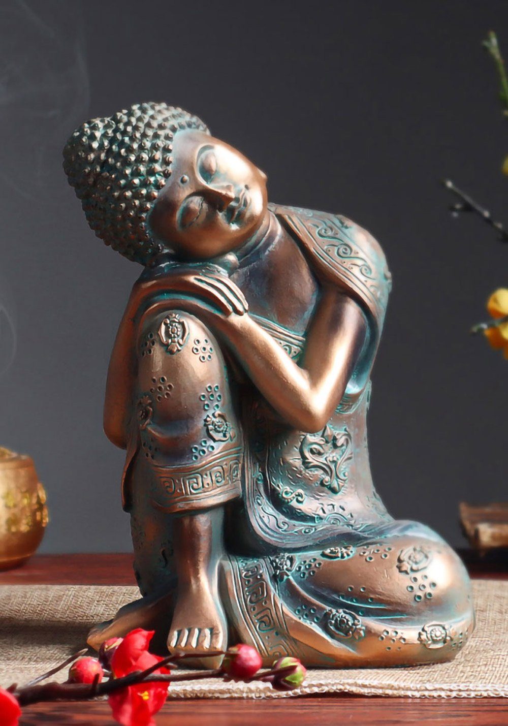 Meditation Vivi Buddhafigur schlafende Thailand, Bronzeimität Statue, Buddha Idee Tischdeko