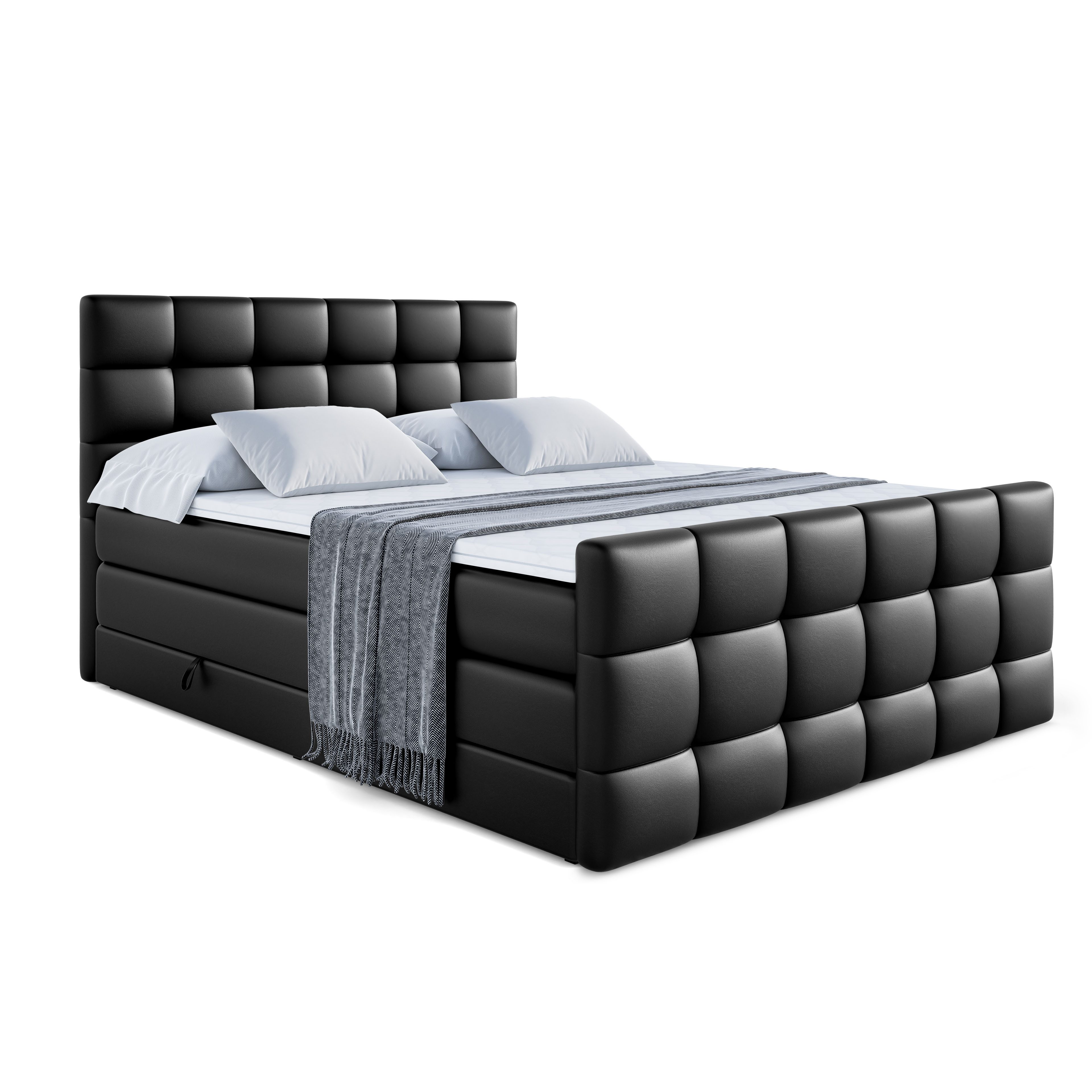 ALTDECOR Boxspringbett BRUGO-Z KING (mit Matratze und Lattenrost Topper Polsterbett mit Bettkasten Boxbett), H4 Multipocket, H3 Bonellfederung, Doppelbett Springboxbett