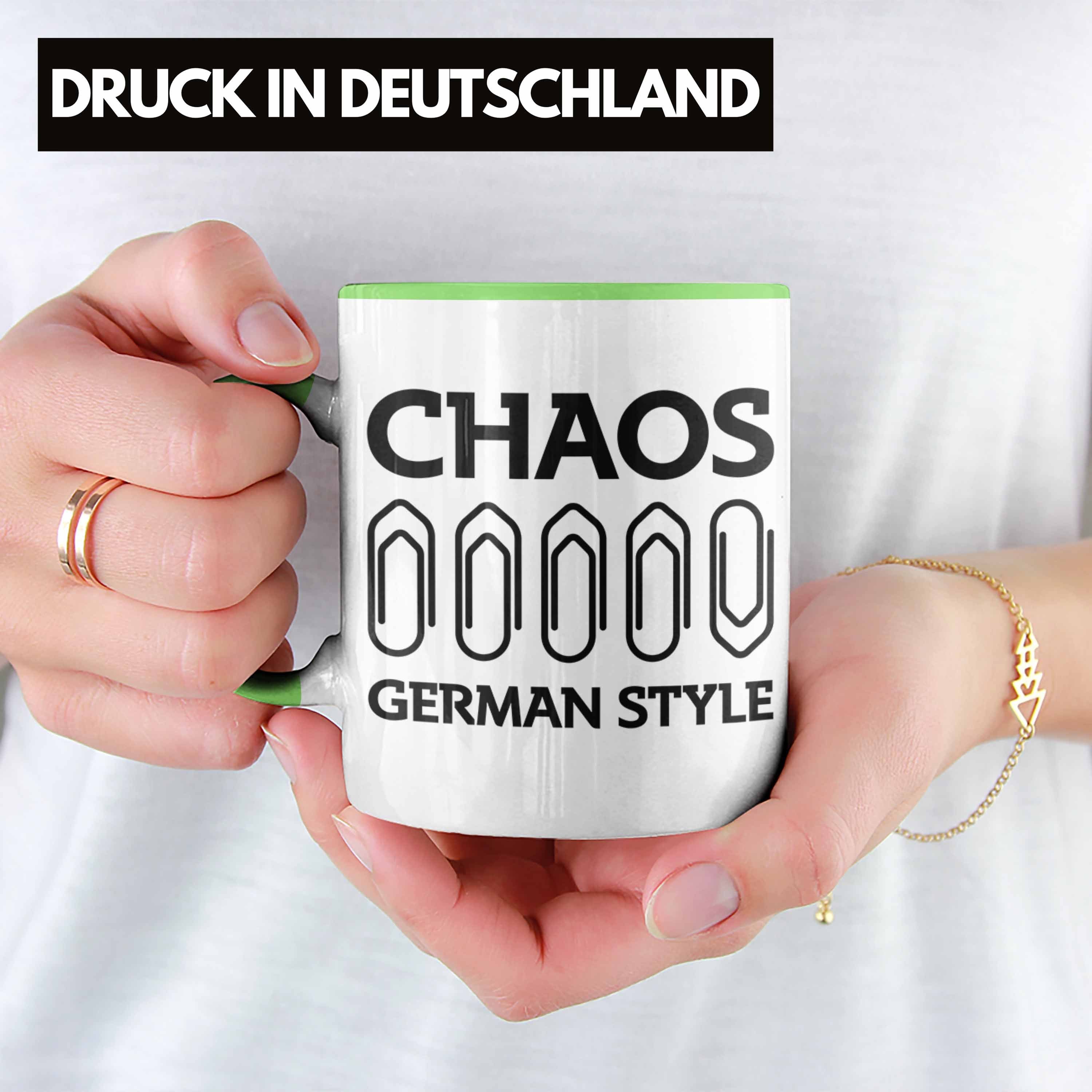 Lustiger - Trendation Tasse Geschenk German Kollegin Grün Chaos Spruch Kollege Tasse mit Style Trendation Spruch Bürotasse