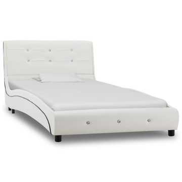 vidaXL Bett Bett mit Memoryschaum-Matratze Weiß Kunstleder 90×200 cm