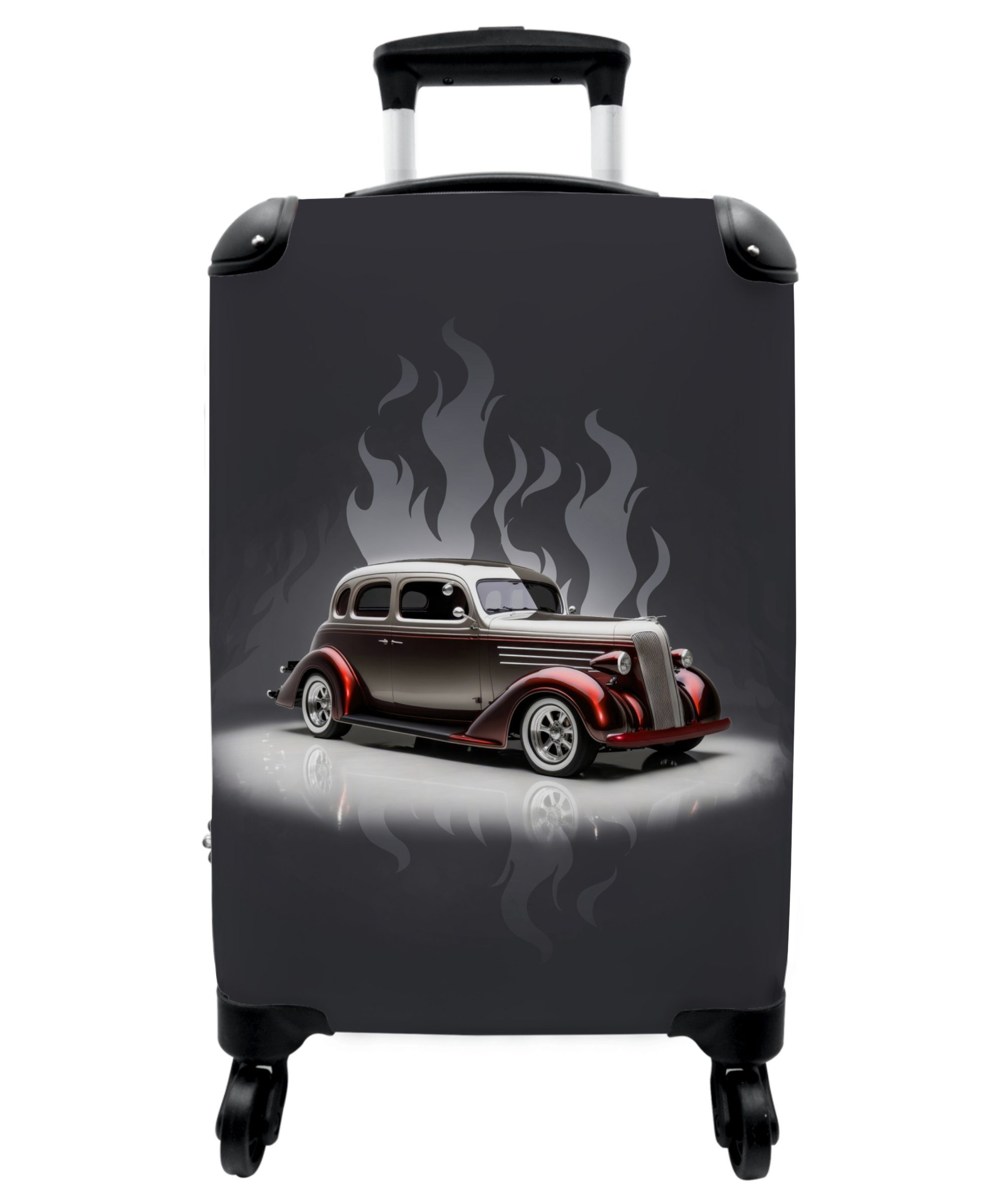 NoBoringSuitcases.com© Kinderkoffer Flammen - Kindertrolley, für - - 4 55x35x20cm Handgepäck, Jungen Rollen, Weiß Auto Reisekoffer Vintage