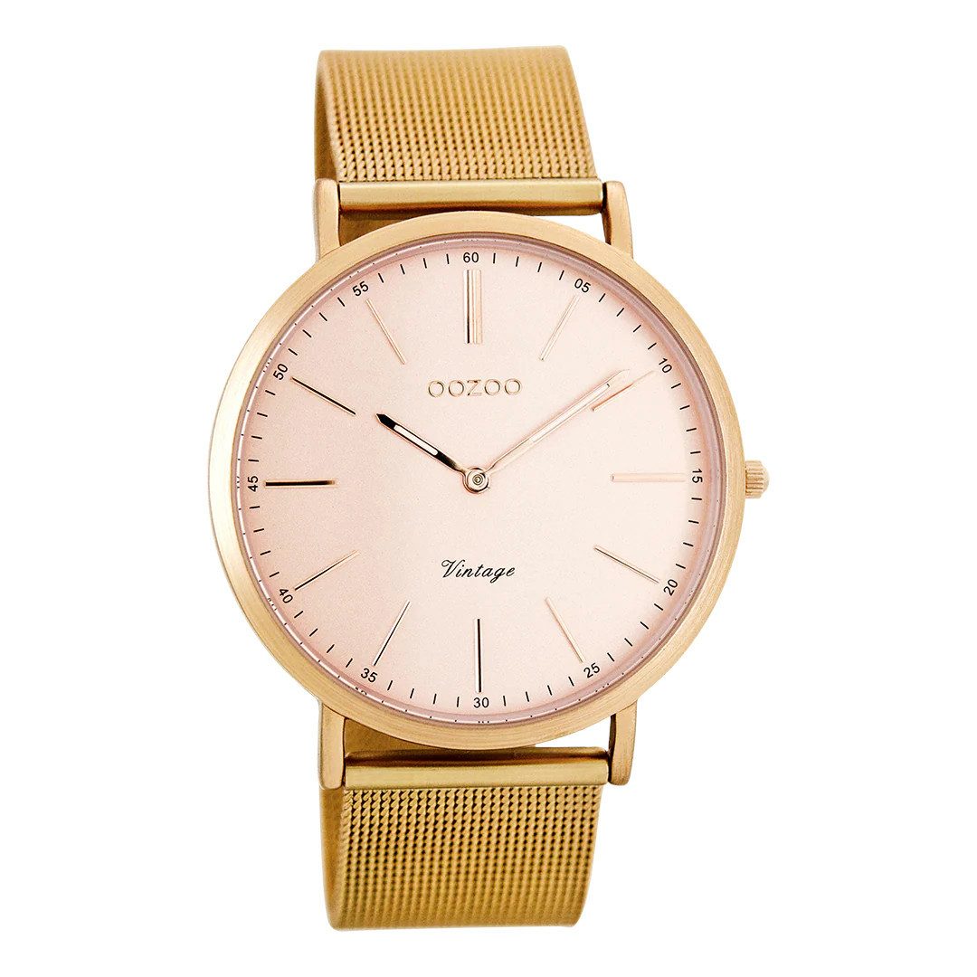 OOZOO Quarzuhr Vintage Ultra Slim Armbanduhr C7391 - IP-Rosé, 40 mm Gehäuse, C7391, elegantes Meshband – Damenuhr in minimalistischem Design