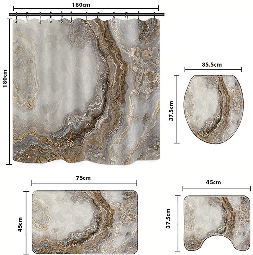 Duschvorhang, Toilettenmatte, rutschfeste (1-St., 4 Badezimmer-Set Bettvorleger Wasserdichter vierteiliges Badezimmerteppich Weich Set L.Ru Saugfähige Teilig Badezimmervorhang-Set), Waschbar Set Teppiche UG