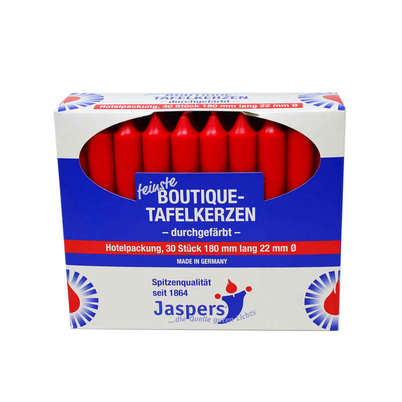 Jaspers Kerzen Tafelkerze Boutique-Kerzen Hotelpackung rot 30er Pack durchgefärbt
