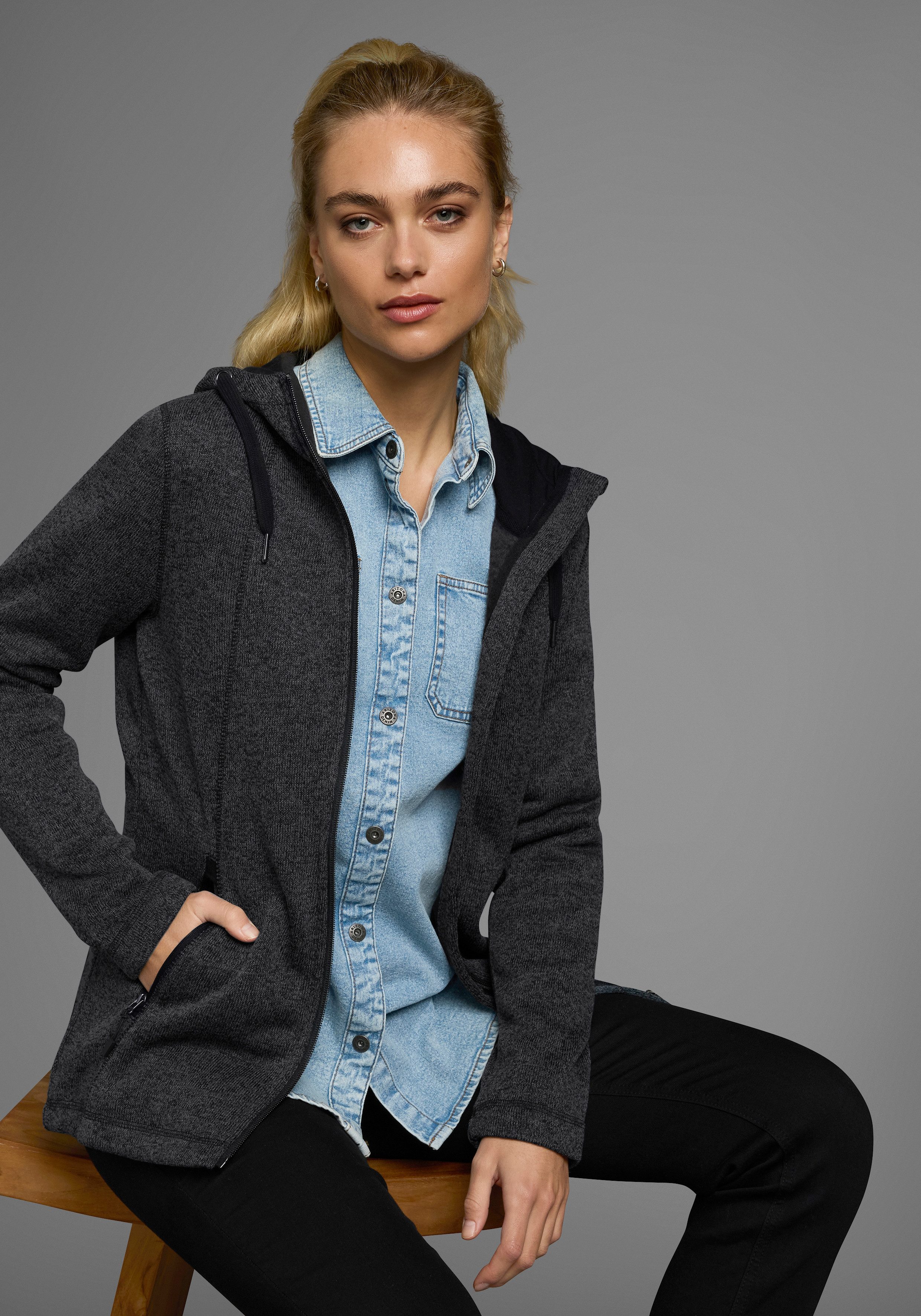 Polarino Strickfleecejacke für kalte Tage, aus Strickfleece, sportlicher St günstig online kaufen