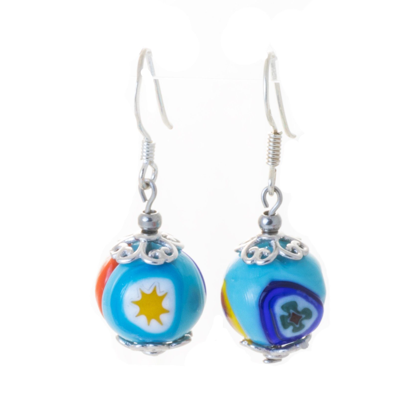Paar Ohrhänger Ohrringe mit Millefiori Murano Glas hellblau 925 Silber günstig online kaufen