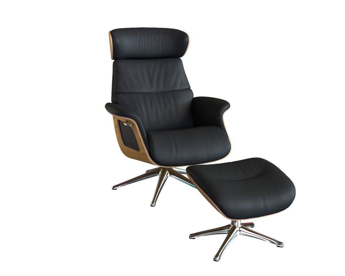 FLEXLUX Relaxsessel Clement Rücken u. Kopfverstellung, ergonomisch, Airchannels, Rücken- & Kopfteilverstellung, Drehbar, Armlehne Eiche, Fuß Alu