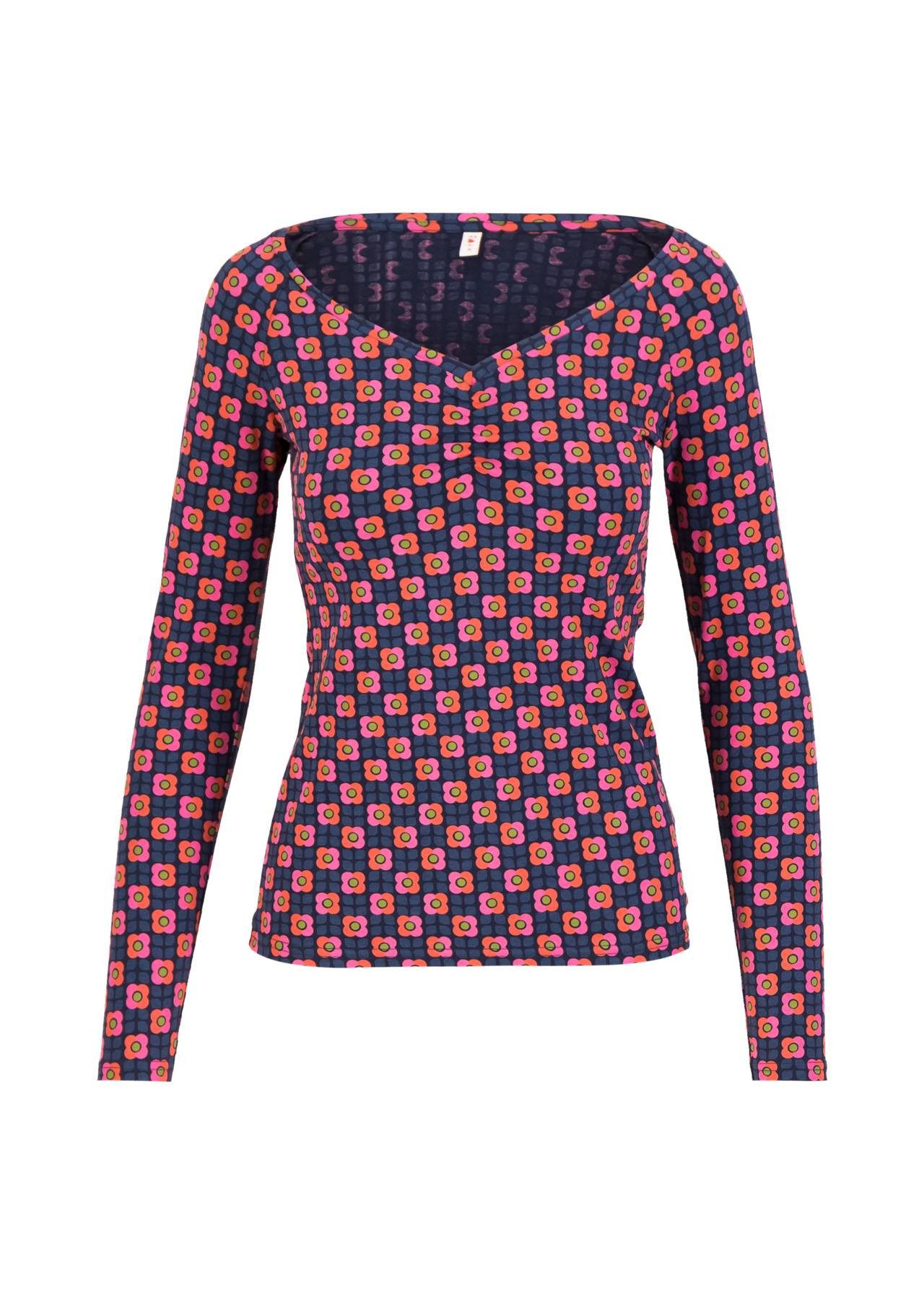 Blutsgeschwister Langarmshirt - Feminines Longsleeve mit V-Ausschnitt und Rüschen für Damen