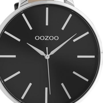 OOZOO Quarzuhr Oozoo Damen Armbanduhr schwarz Analog, (Analoguhr), Damenuhr rund, extra groß (ca. 48mm) Lederarmband, Casual-Style
