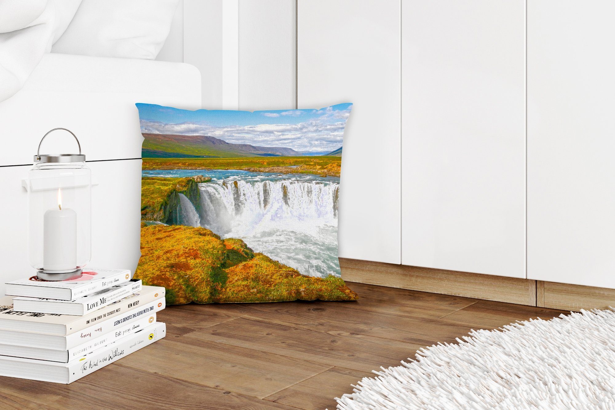 Dekokissen Sofakissen Wasserfall Deko, - - Füllung Natur, mit Zierkissen für Wohzimmer, Schlafzimmer, Wasser MuchoWow
