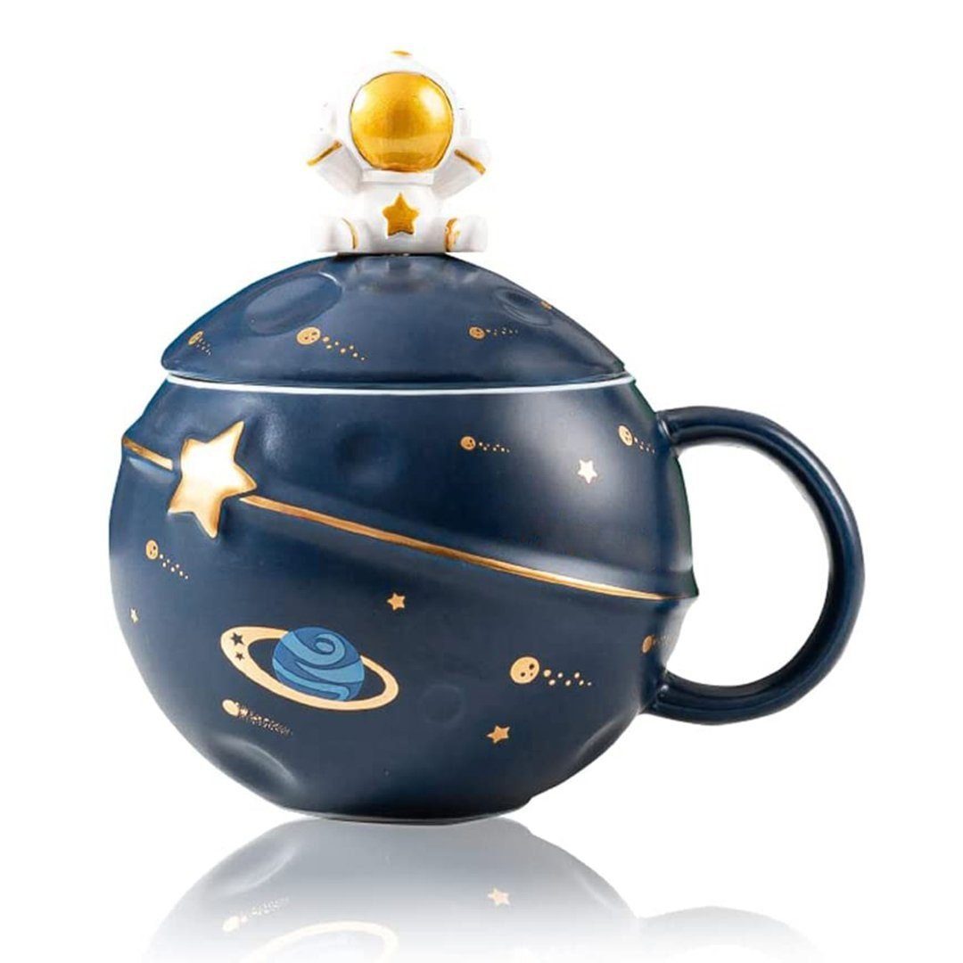 Atäsi Tasse Astronaut Tasse,Kaffeetasse aus Keramik Becher mit Deckel und Löffel | Tassen
