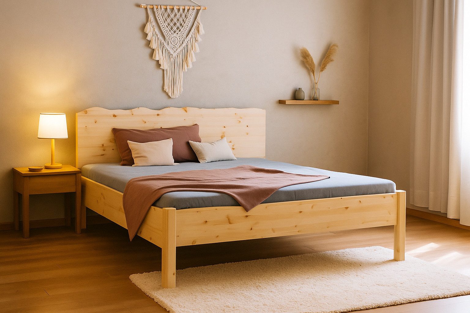 geborgenschlafen Massivholzbett aus Zirbenholz, Naturbett - Zirbenholzbett naturbelassen (Holzbett aus Zirbenholz), Wahlweise metallfrei oder metallarm - 100 % Handarbeit in Deutschland