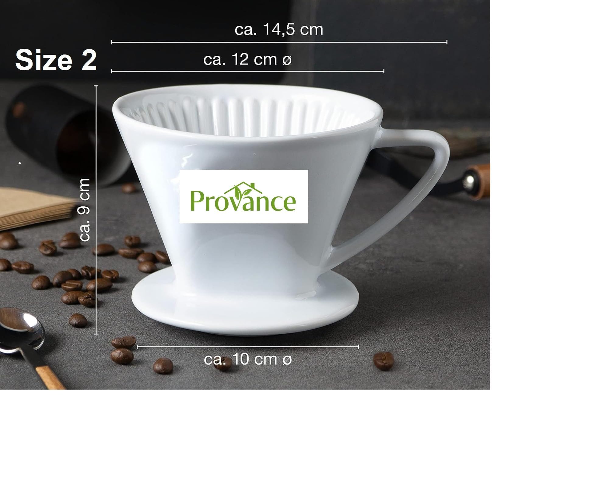 Provance Permanentfilter Kaffeefilter Keramikfilter Größe 1,2,4 für Filtertüten, Größe 2