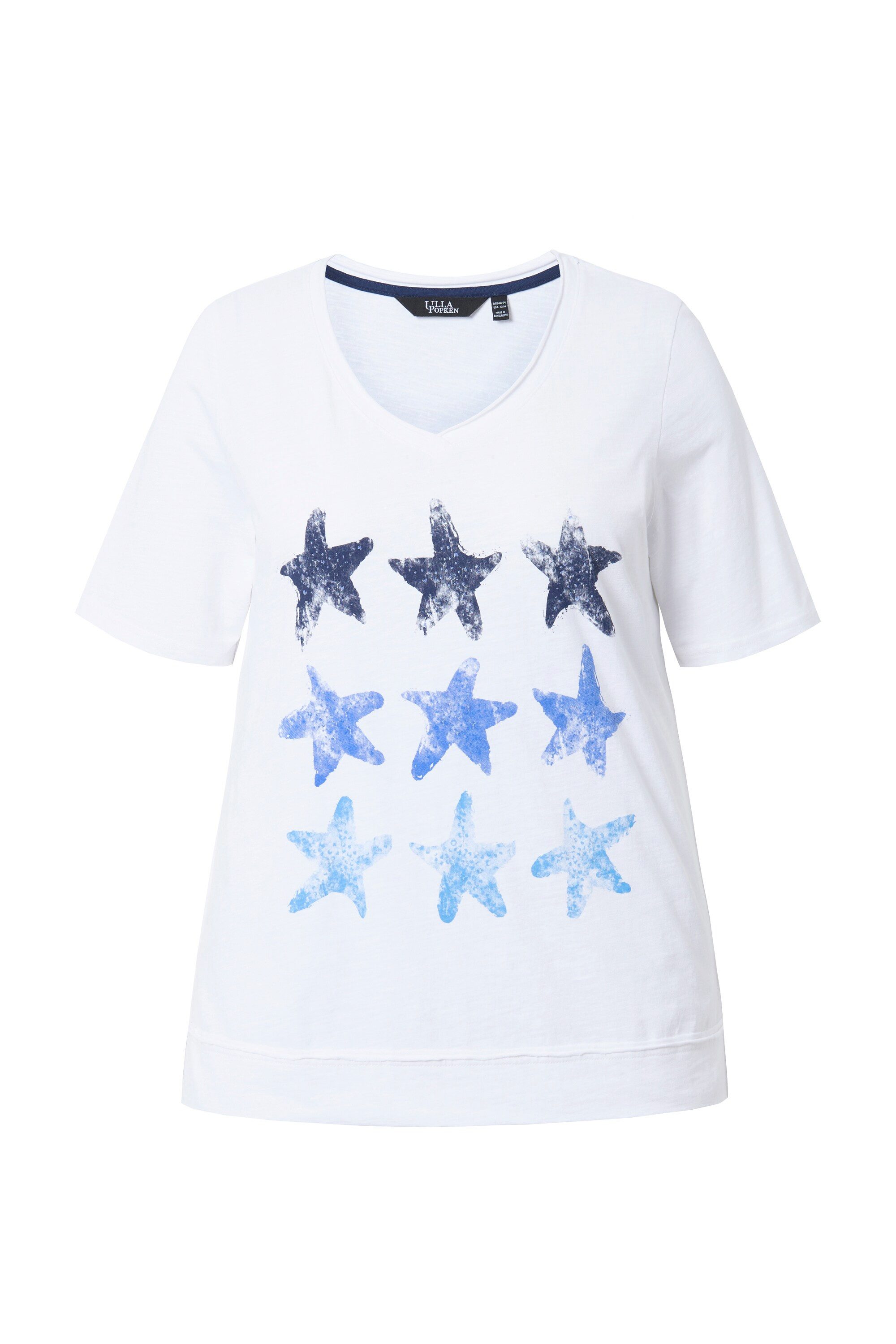 Ulla Popken T-Shirt T-Shirt Seesterne offenkantig V-Ausschnitt Halbarm günstig online kaufen