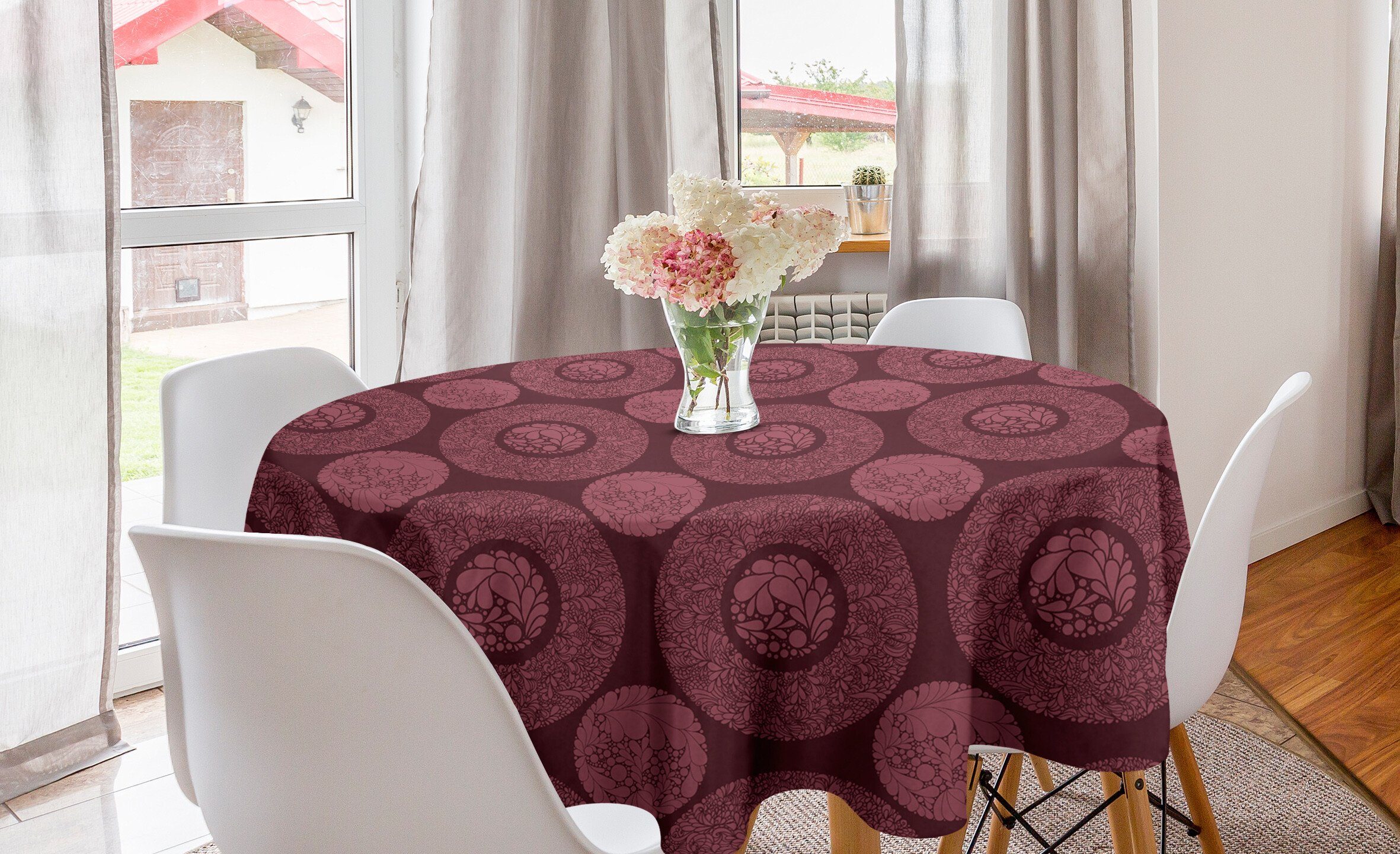 Tischdecke Küche Esszimmer Abdeckung Kreis Tischdecke Floral Oriental Abakuhaus Mandala-Motiv Dekoration, Folk für