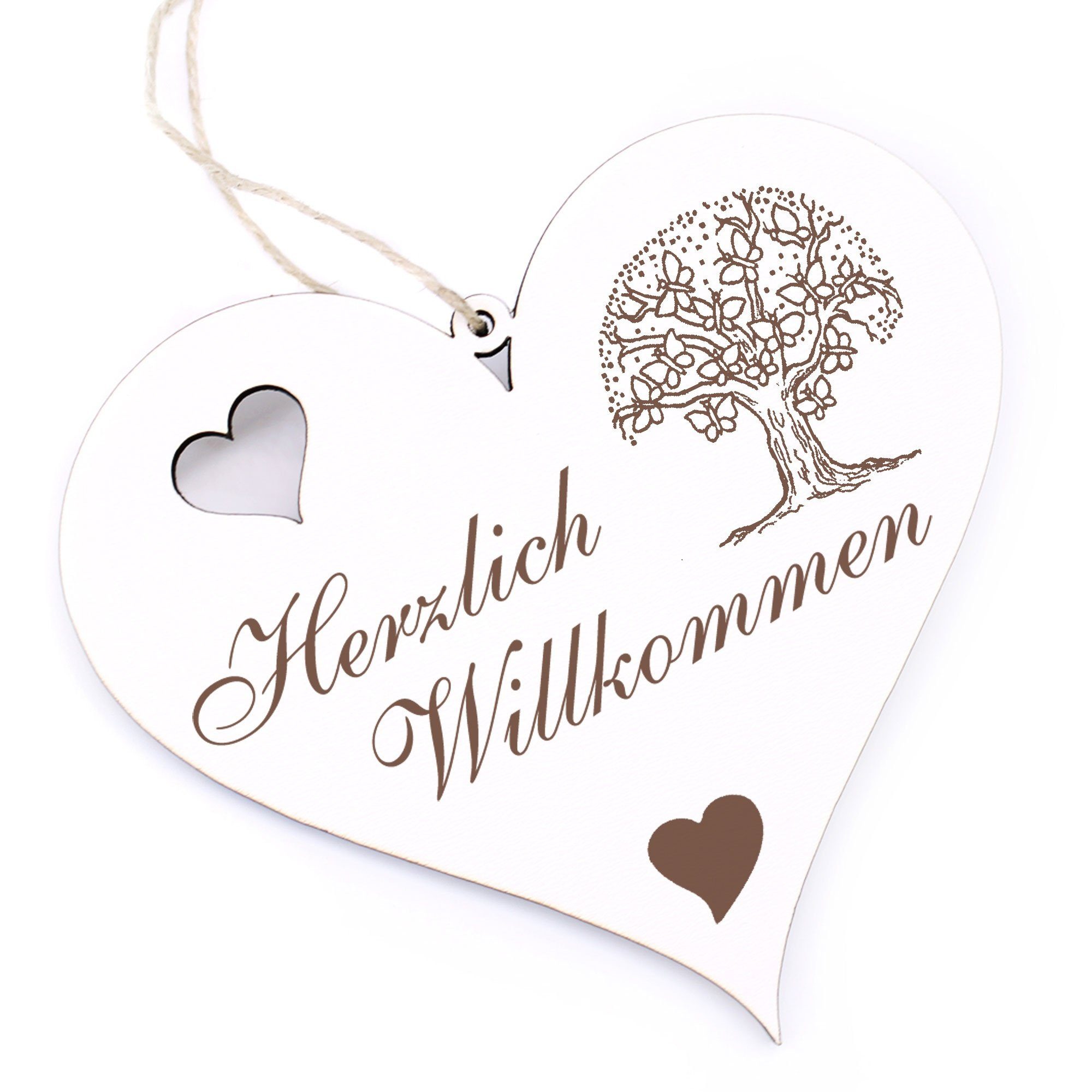 Dekolando Hängedekoration Herzlich Willkommen - Baum aus Schmetterlingen - 13x12cm