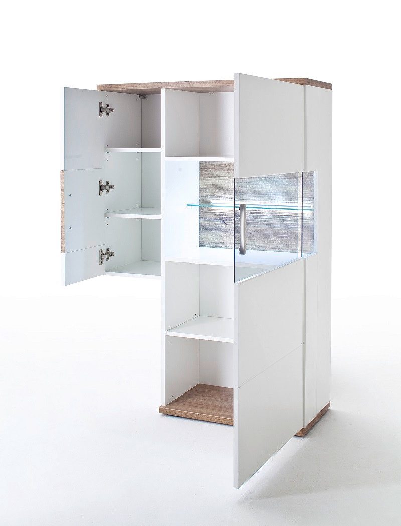 MCA furniture Wohnwand Wohnwand Wohnkombination 2 Luzern, weiß Hochglanz / Sterling Oak, (4-St)