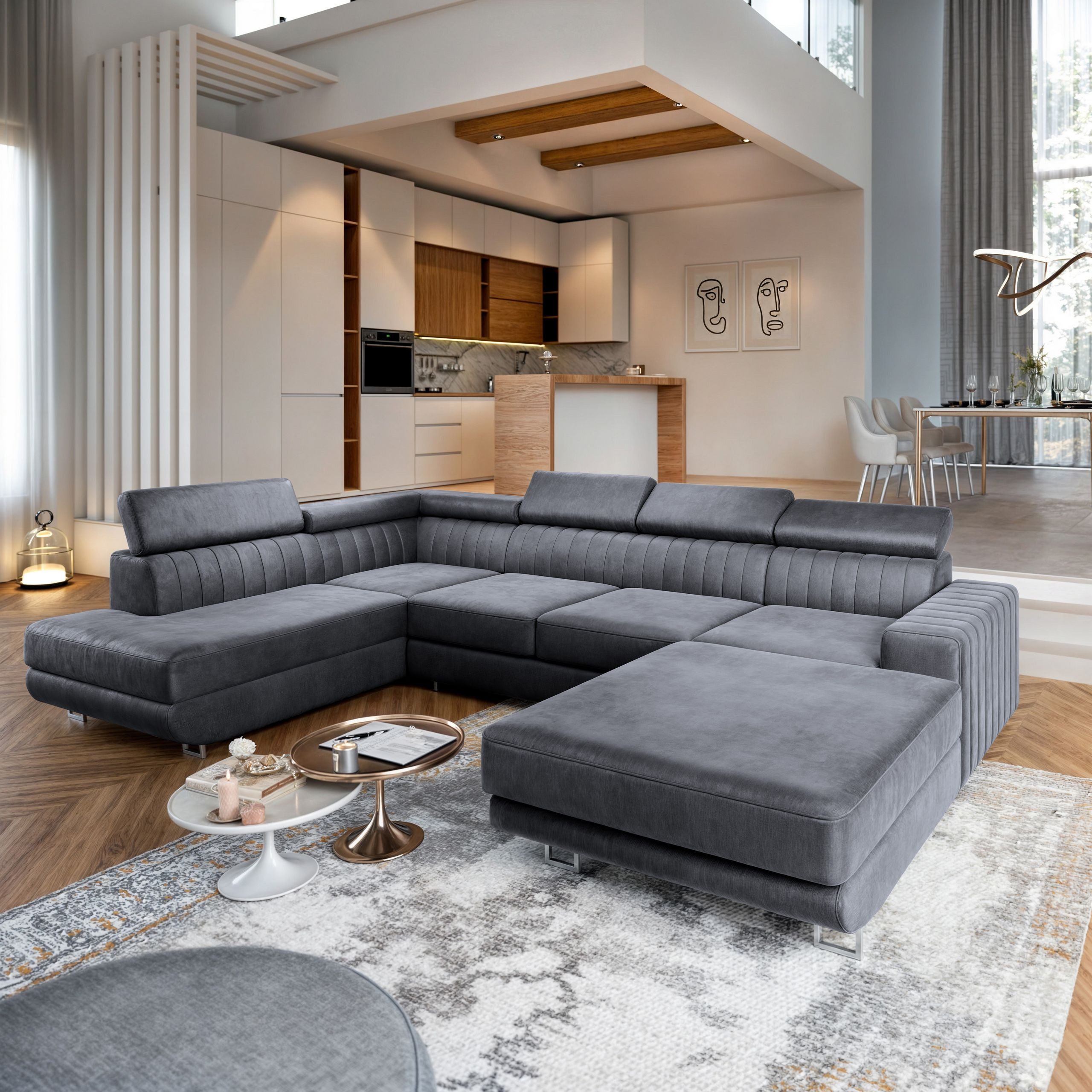 Masseno Ecksofa SIENA mit Schlaffunktion U-Form, Sofa mit Bettkasten günstig online kaufen