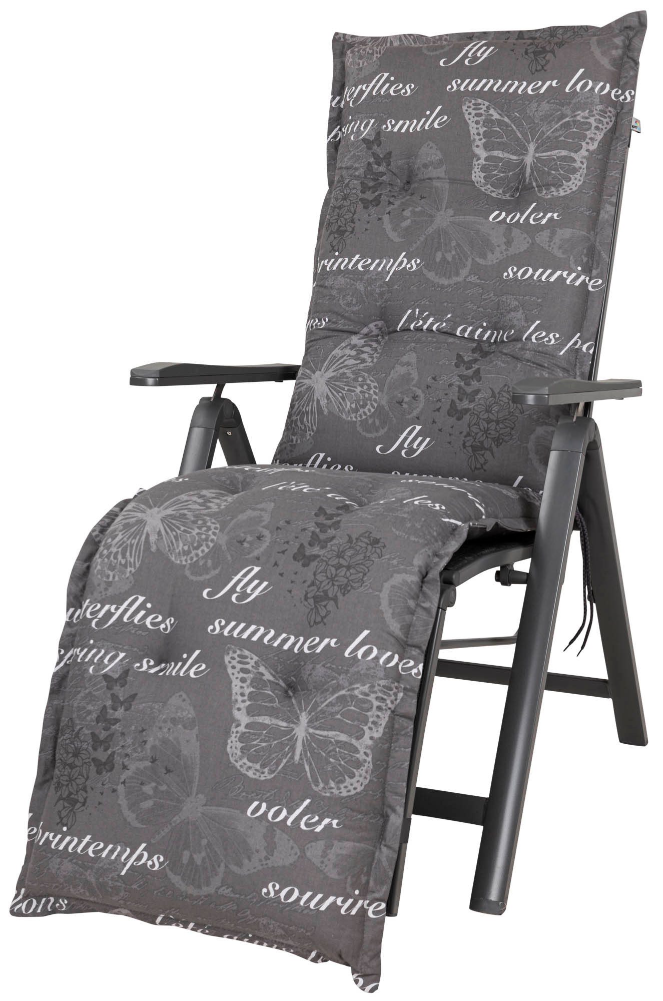KETTtex Sesselauflage Relaxliege Bali 2385 grau Schmetterlinge 170x49x8 cm KETTtex