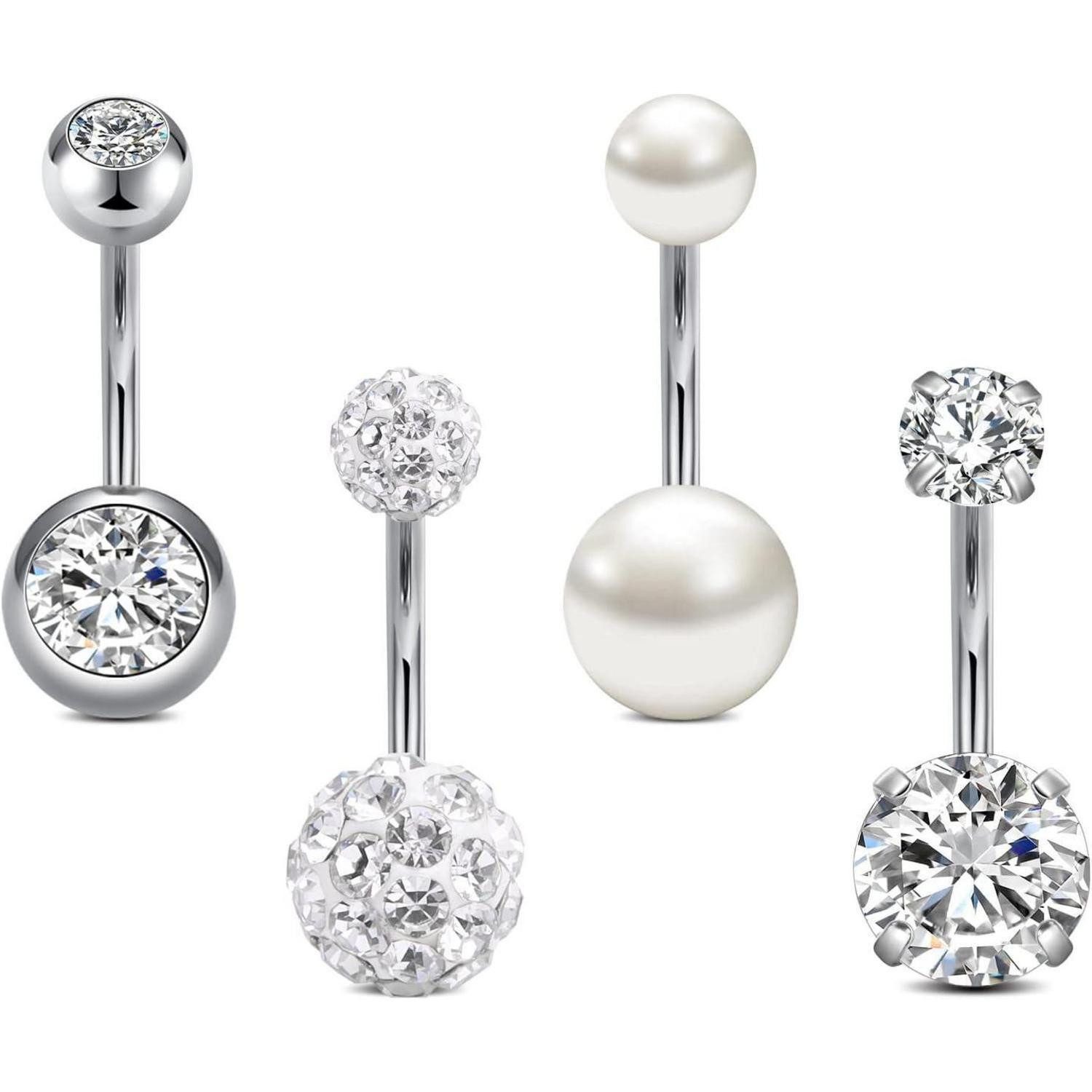 Bauchnabelpiercing Bauchnabelpiercing Chirurgenstahl CZ Perle 4 Stück 14g 1,6 Mm 10 Mm