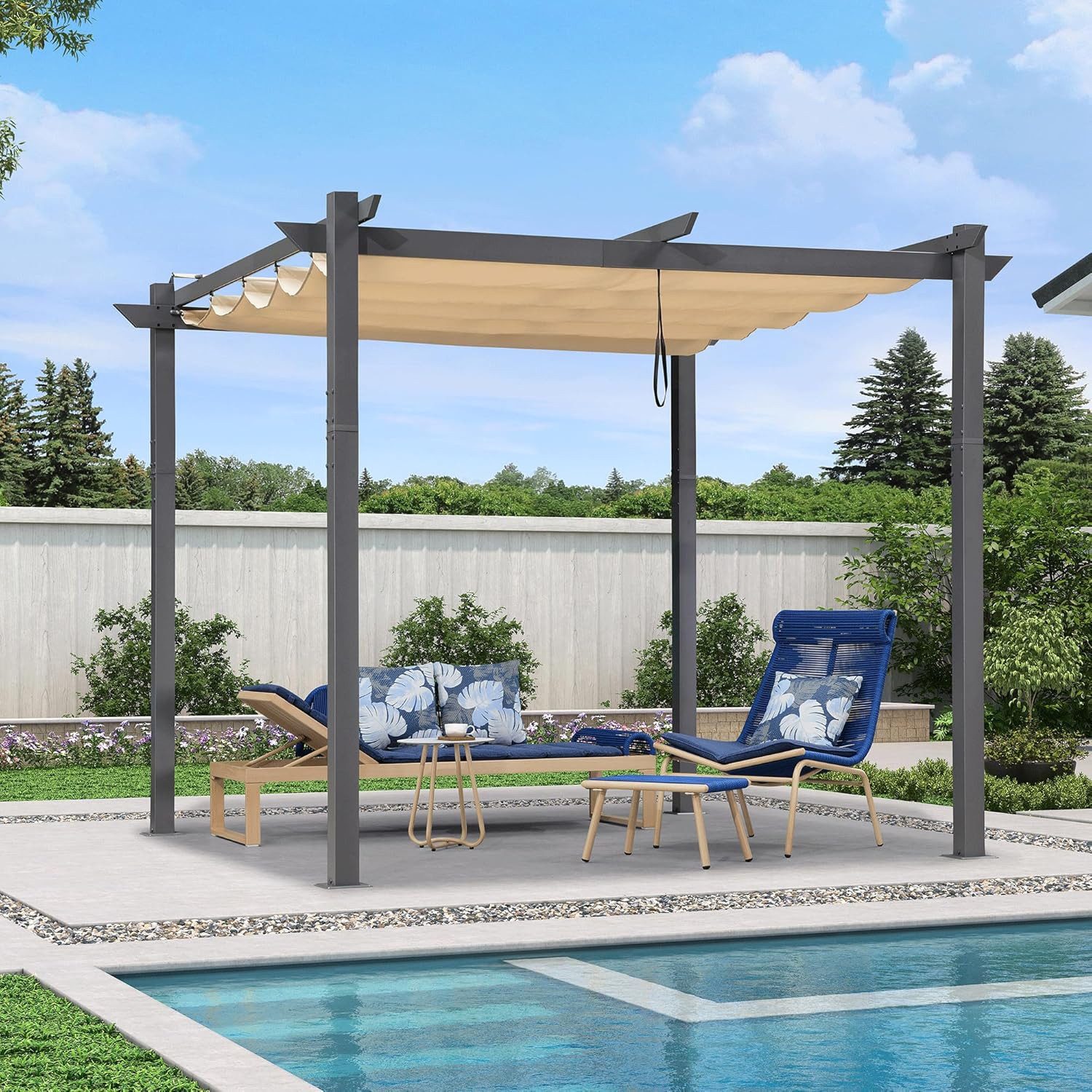 PURPLE LEAF Pergola 3 x 4 m Pavillon mit Schiebedach Aluminium Wasserdicht, UV-Schutz, BxTxH: 300x300x245 cm, (Komplettes Set, Freistehende Pergola mit manuellem Schiebedach), Gartenpavillon Stabil & Winterfest, Terrasse, Balkon