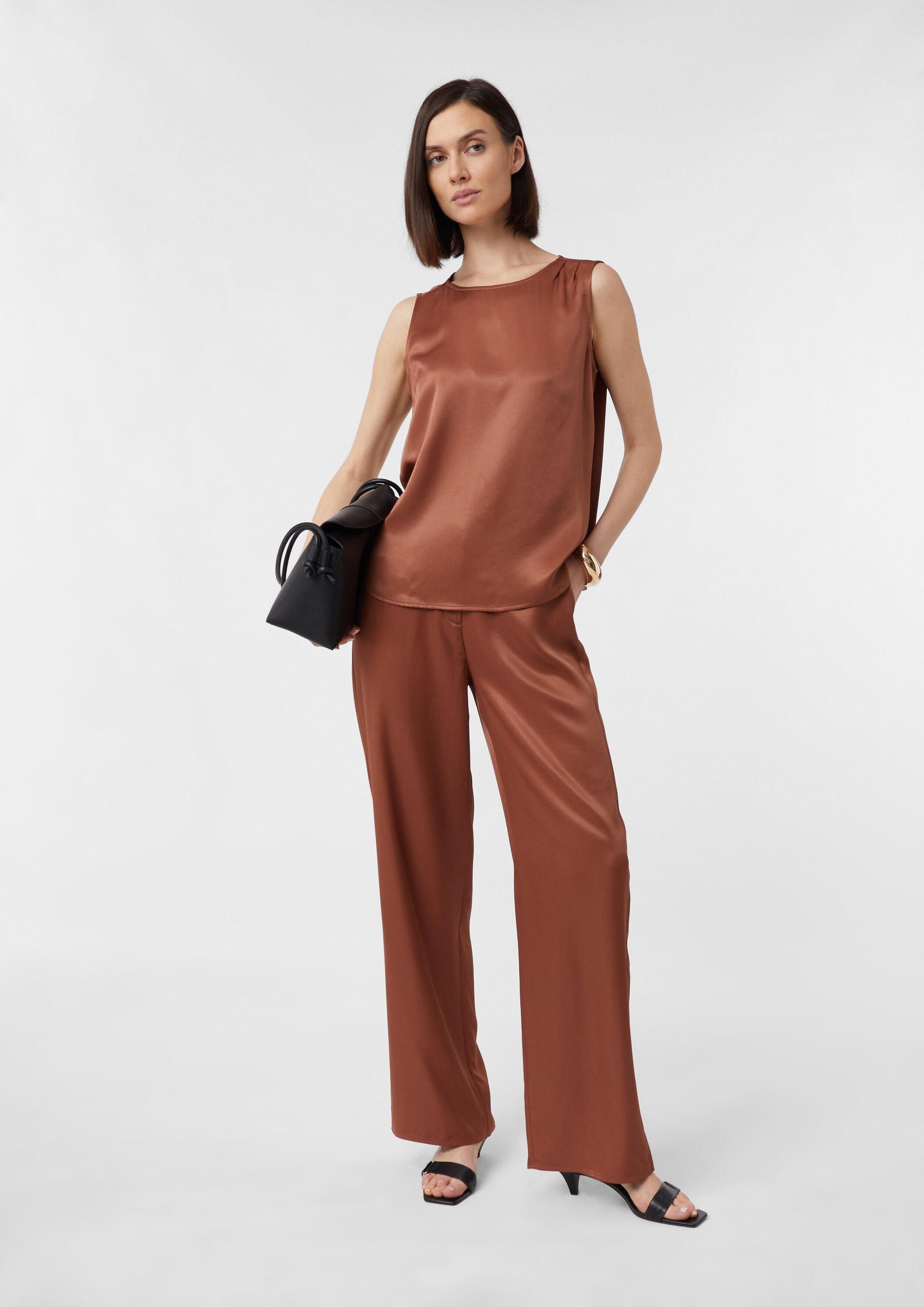 comma Blusentop Bluse Ärmellose Bluse aus Viskosesatin