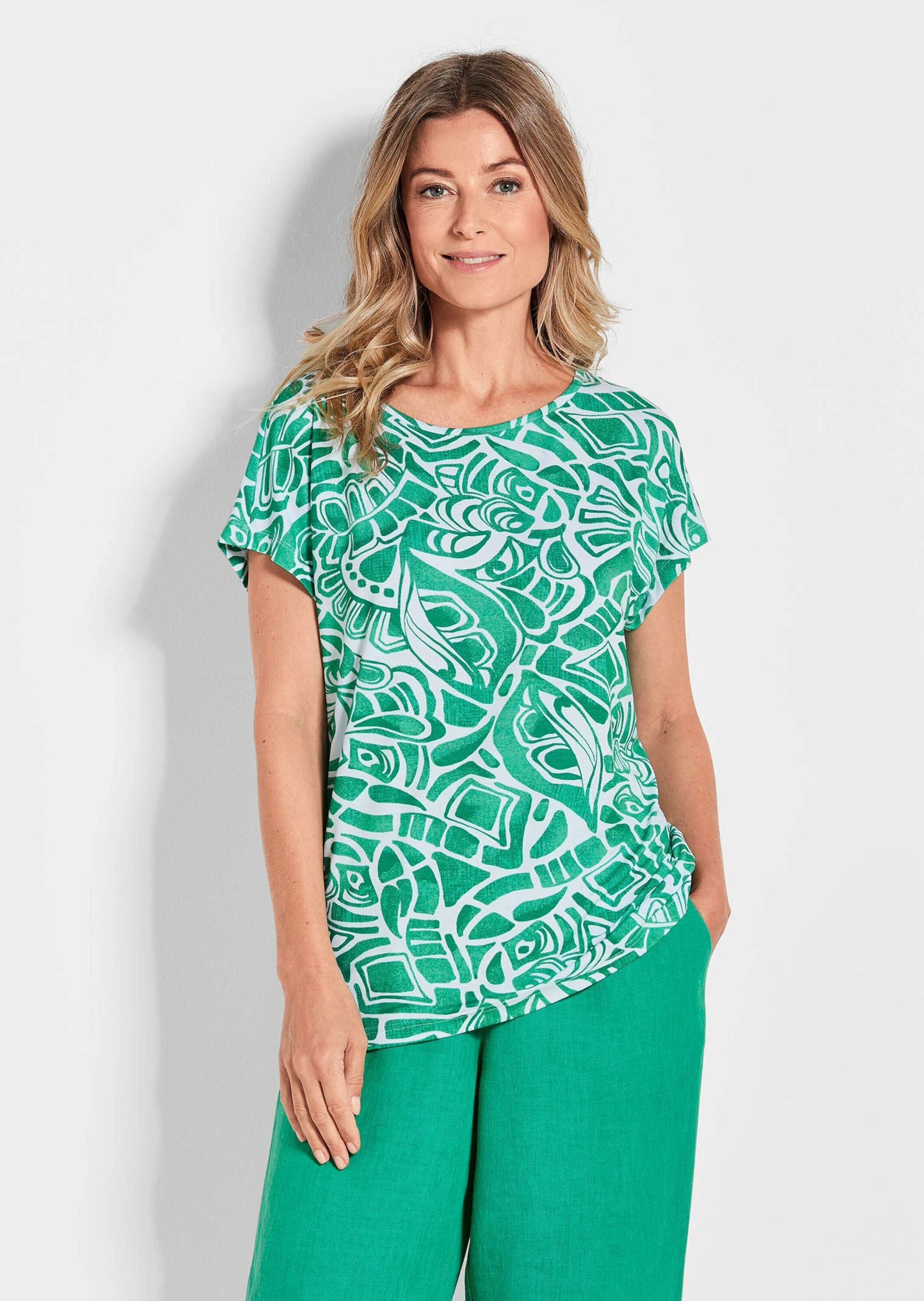 Print-Shirt Kurzgröße: Damen Oberteil Ethnoprint Kurzarm