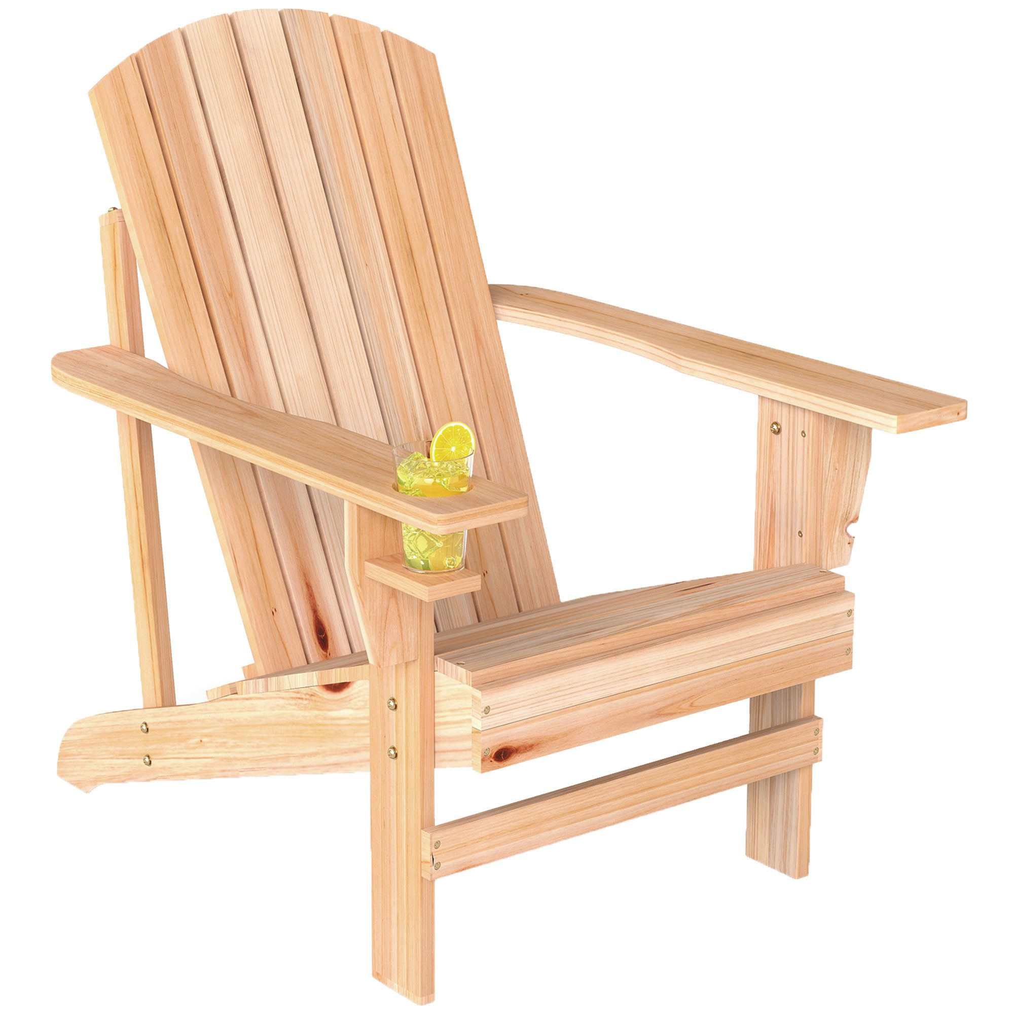 Outsunny Gartenstuhl Adirondack-Gartenstuhl mit Becherhalter (Terrassenstuhl, 1 St), Balkonstuhl mit breiten Armlehnen