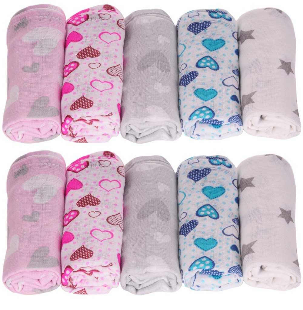 La Bortini Stoffwindeln Spucktücher Baby Stoffwindeln Mullwindeln 10er Pack Babytücher, aus reiner Baumwolle, große Packung, pflegeleicht