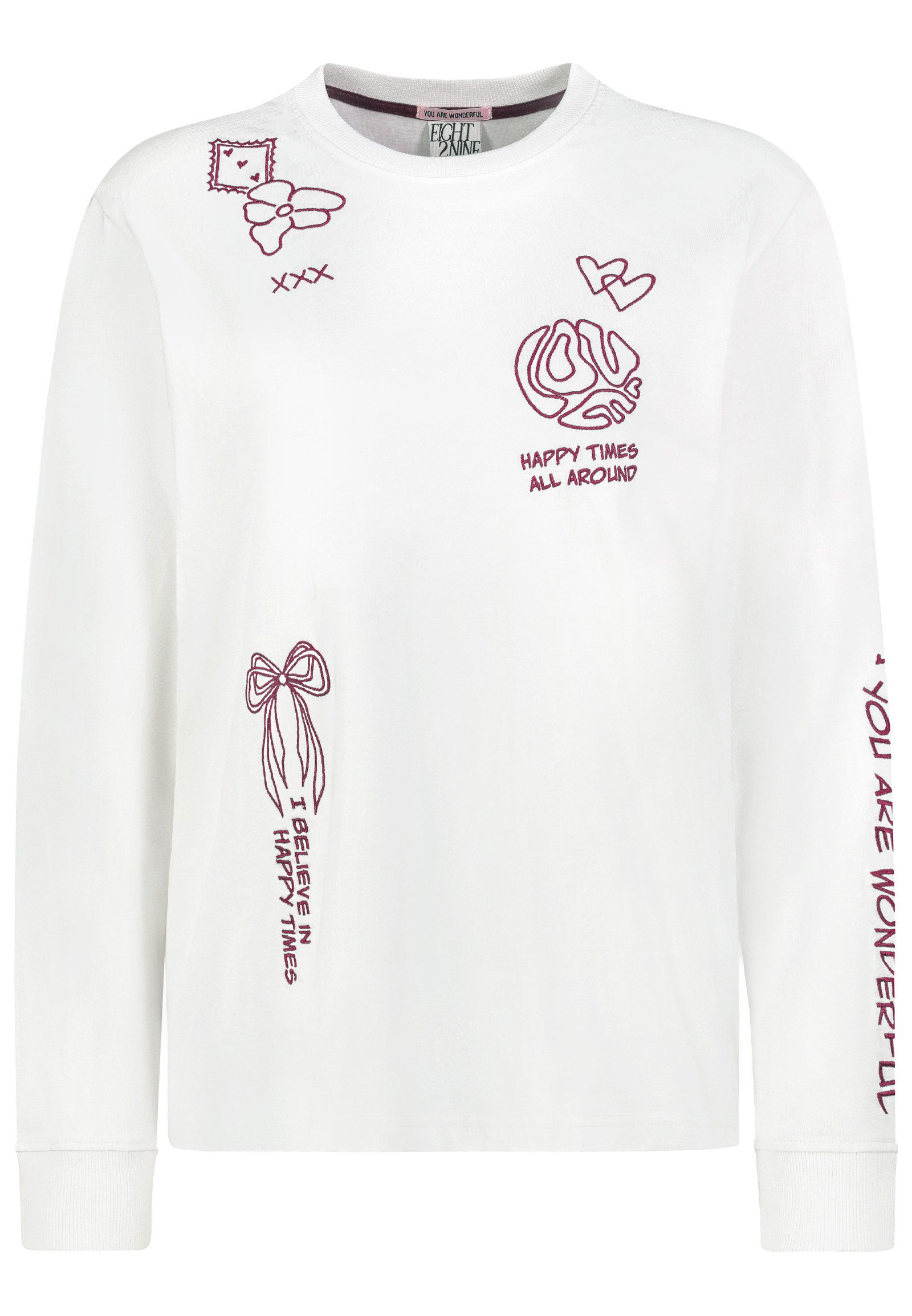 Eight2Nine Longsleeve Damen Longsleeve mit Stickerei Baumwollshirt, bestickt