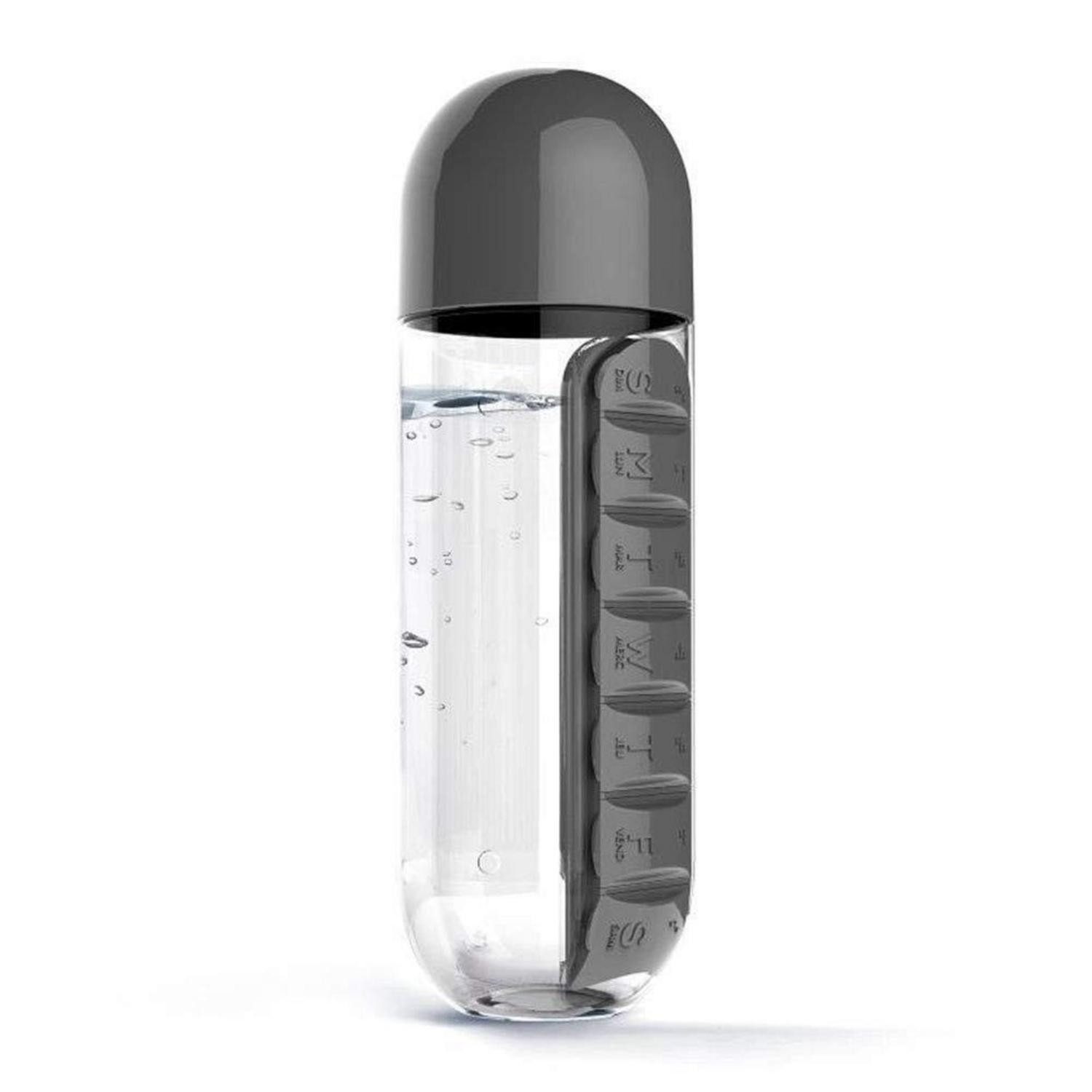LuxusKollektion Pillendose Wasserflasche mit Pillendose 7 Tage 600ml