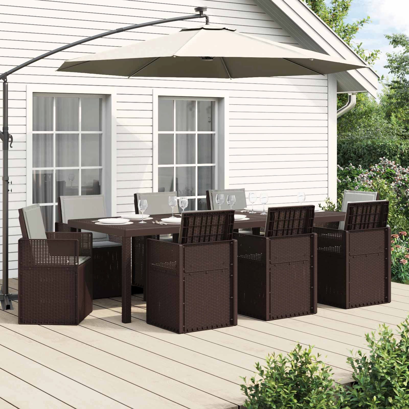 vidaXL Gartenlounge-Set Garten Essgruppe mit Kissen 9 pcs Braun und Hellgrau PP, (9-tlg)