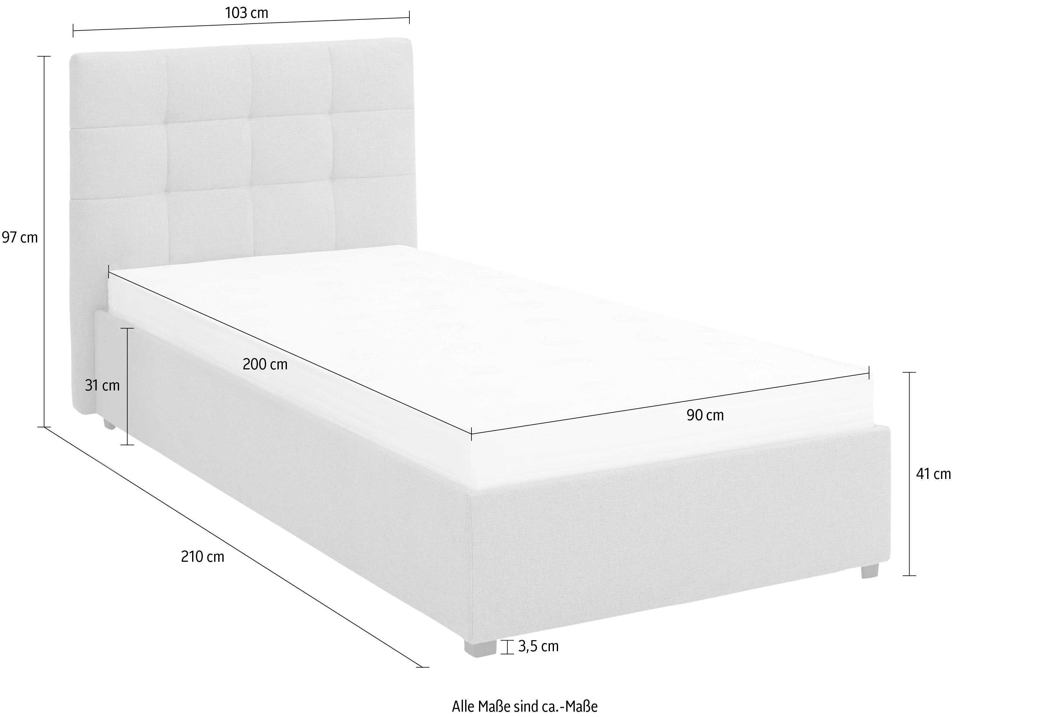 Bettkasten, Lüttenhütt wahlweise oder hellgrau Matratze mit Endres, incl. Matratze/Lattenrost ohne Polsterbett