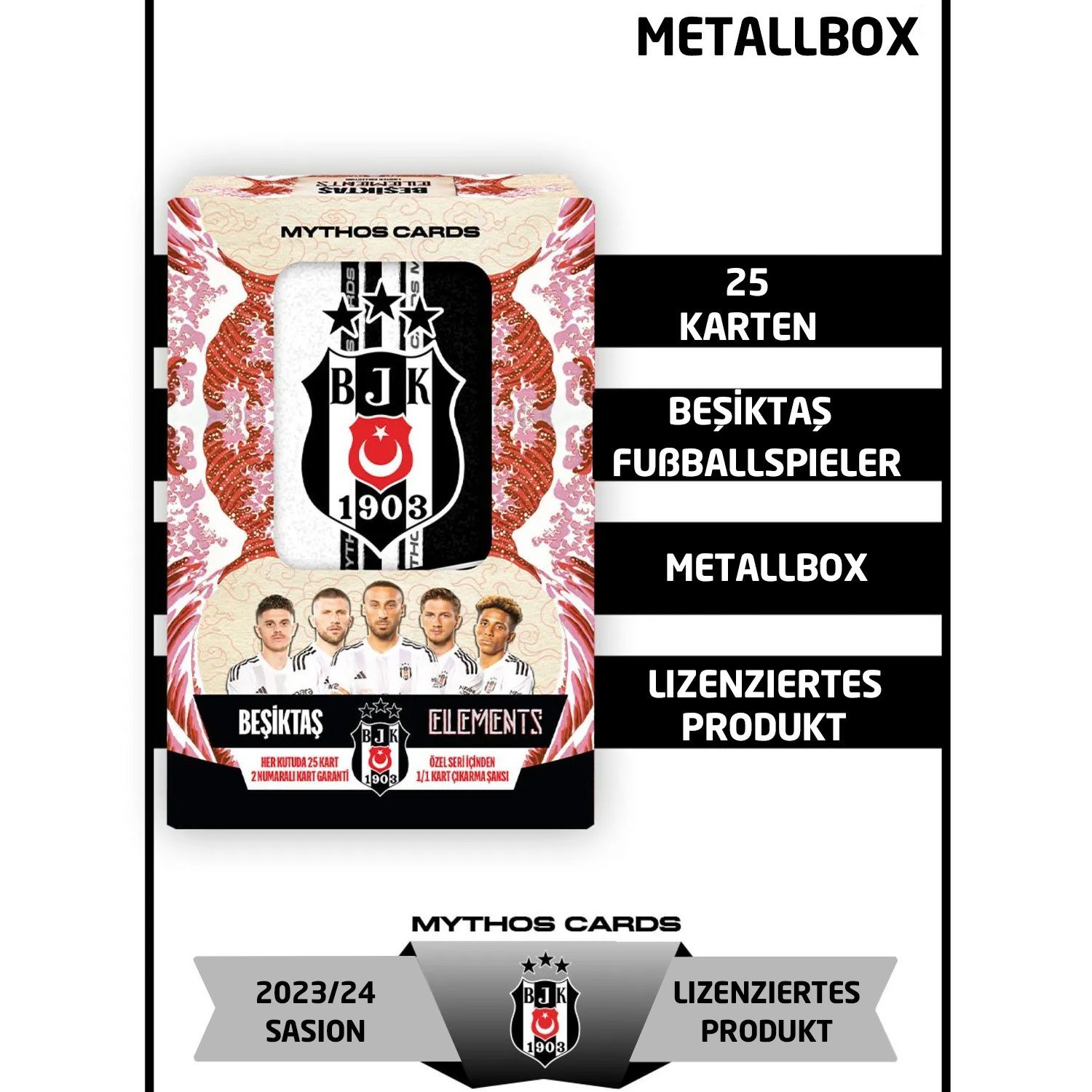 Jungengel Sammelkarte Lizenziert Edition Besiktas 1903 BJK 23/24 Spielkarten Spielerkarten, Offiziell Lizenziert, Sammlerbox aus Metall