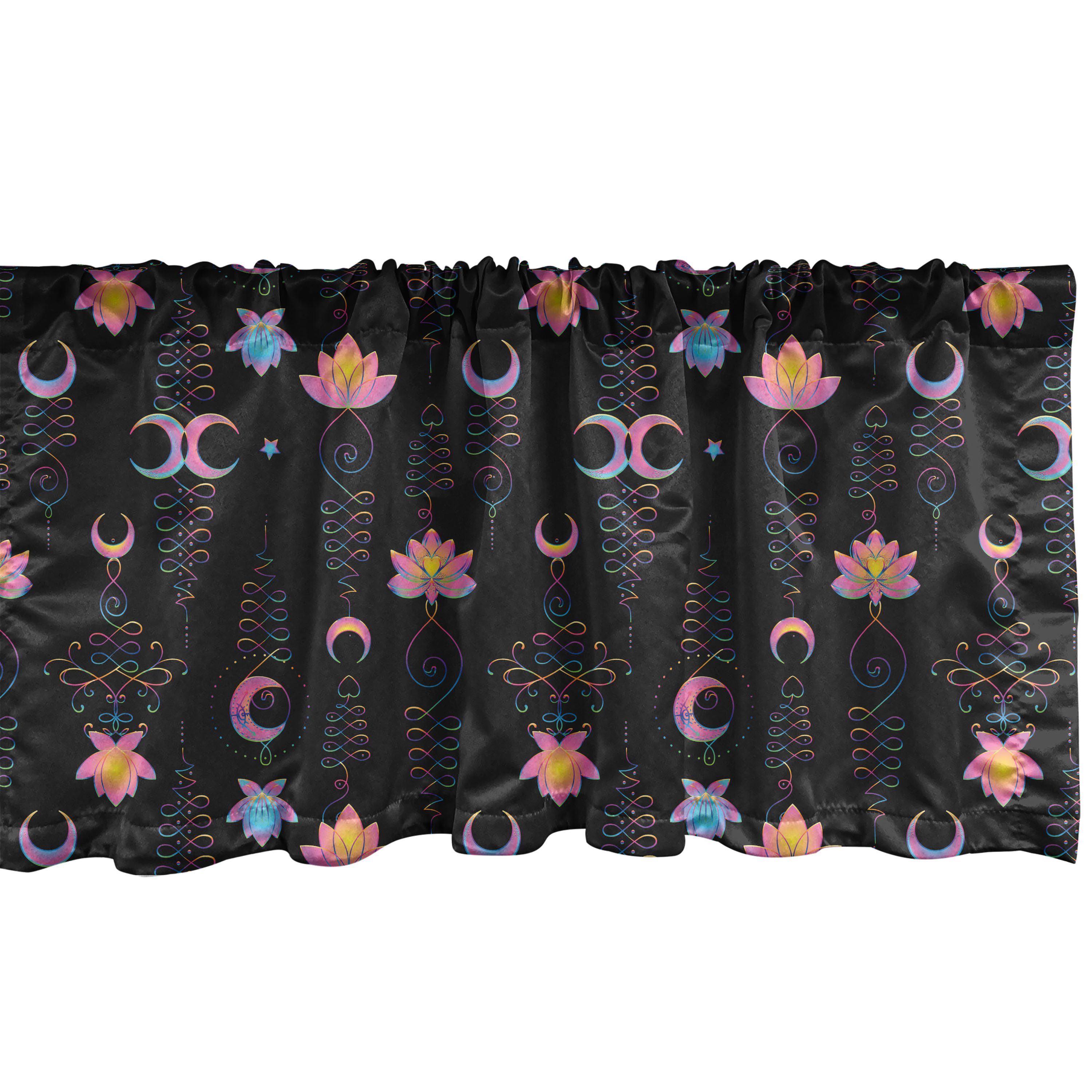 Scheibengardine Vorhang Volant für Küche Schlafzimmer Dekor mit Stangentasche, Abakuhaus, Microfaser, Lotus Abstrakte Blumen und Crescent