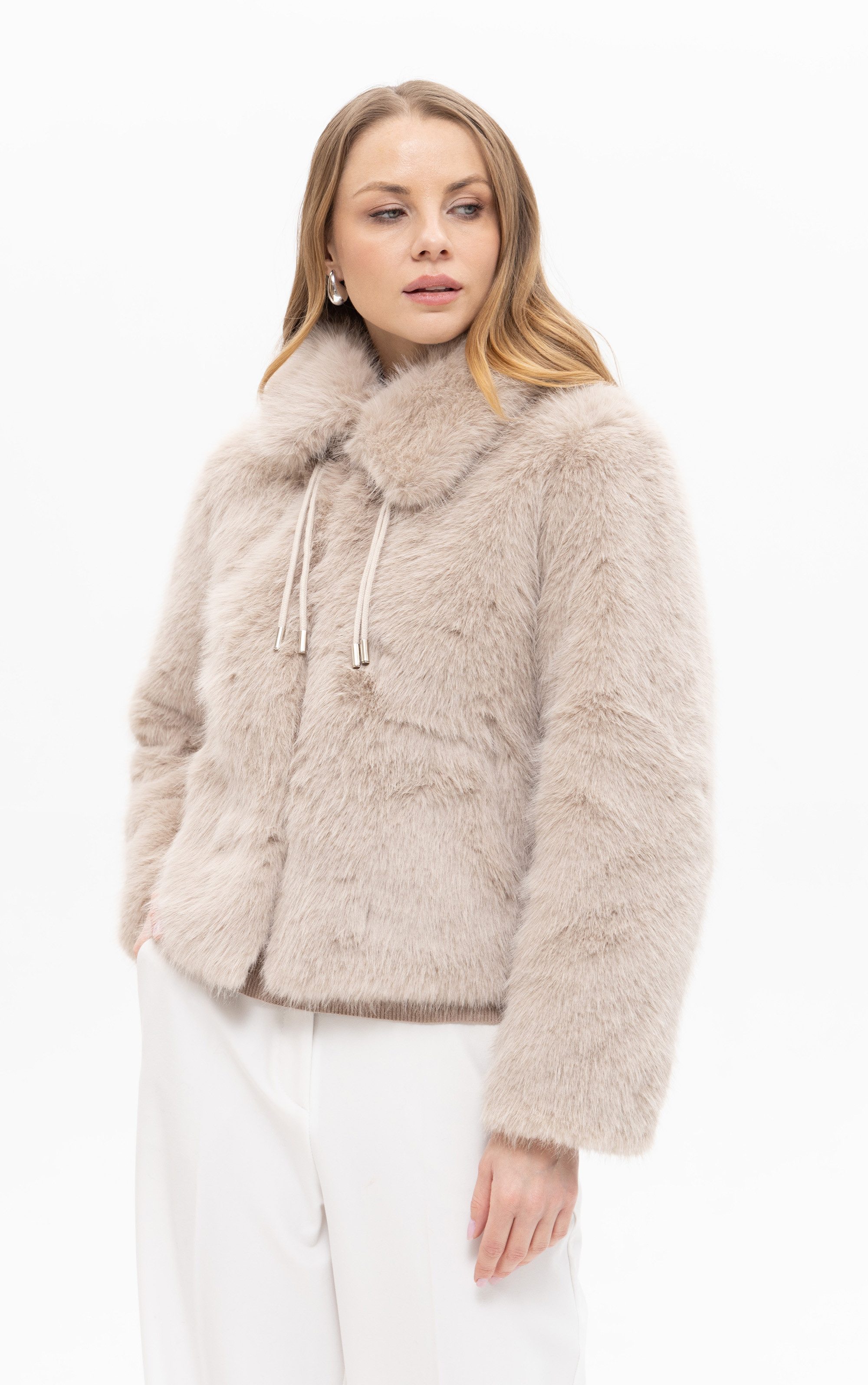 Passioni Fellimitatjacke mit Kragen Unifarbe, Ohne Kapuze günstig online kaufen