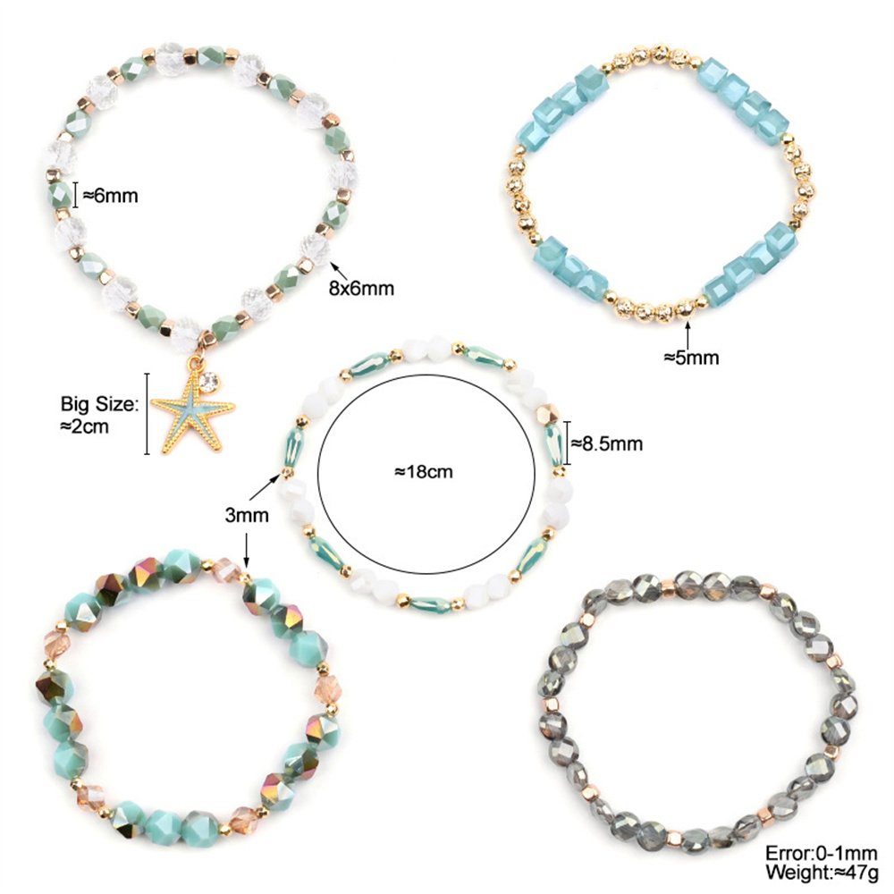 Set Armband Perlen Dekorative Armband(Set, Kristall-Perlenschnüre,farbigen Naturstein 5-tlg),