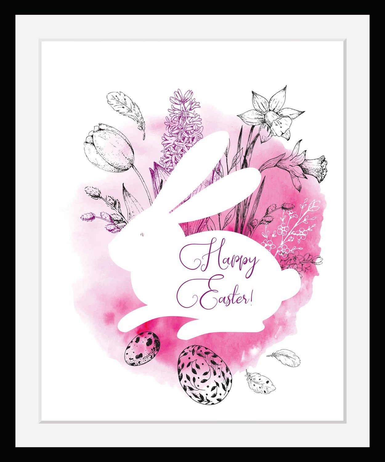 Bild mit Rahmen Ostern - Hase - Pink - Gerahmter Digitaldruck - Wandbild