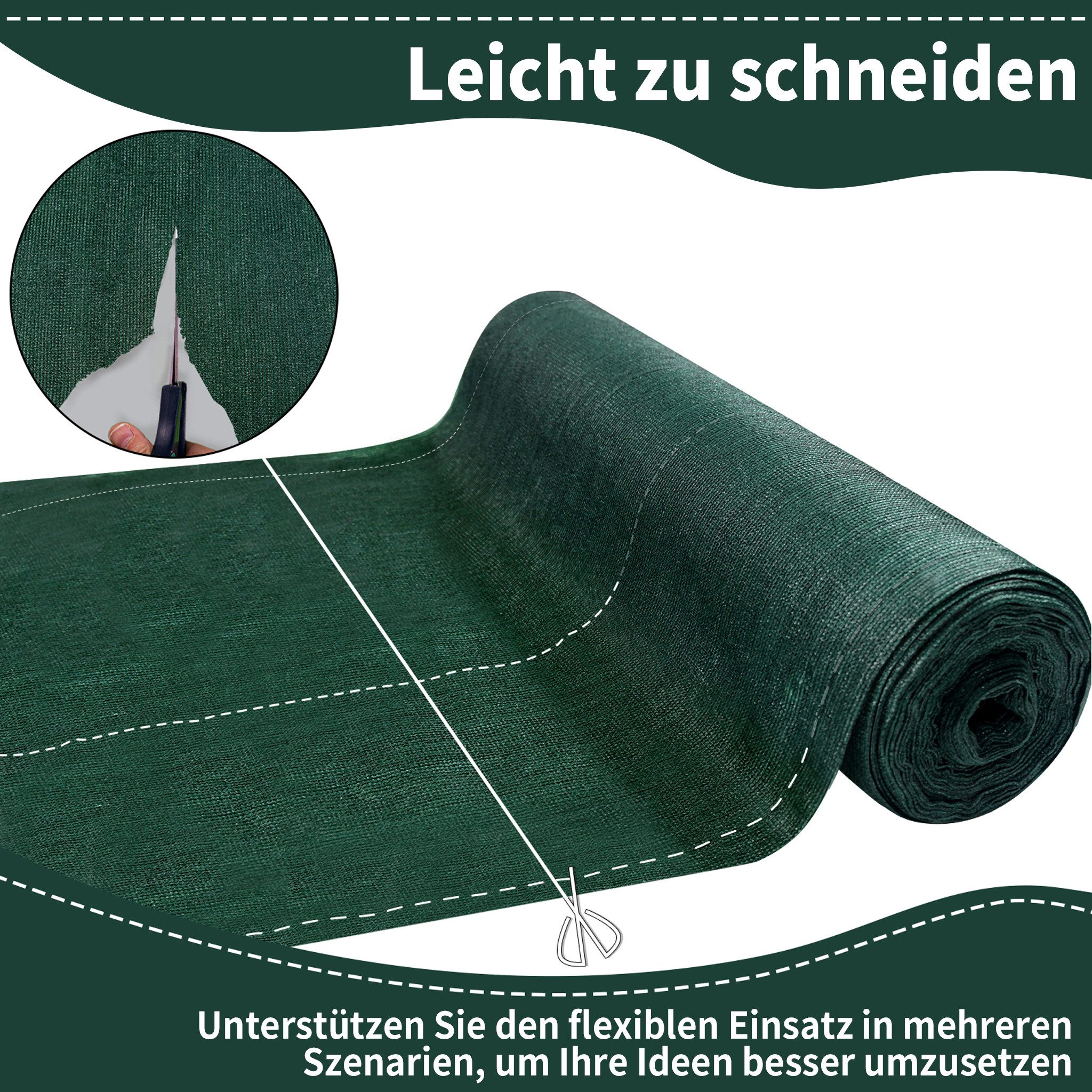 FIVMEN Balkonsichtschutz Zaunblende Schattiernetz Tennisblende Sichtschutz Zaun, Dunkelgrün Blende Sonnenschutz mit Kabelbinder für Garten, Balkon, 150 g/m² HDP – Bild 5 von 5